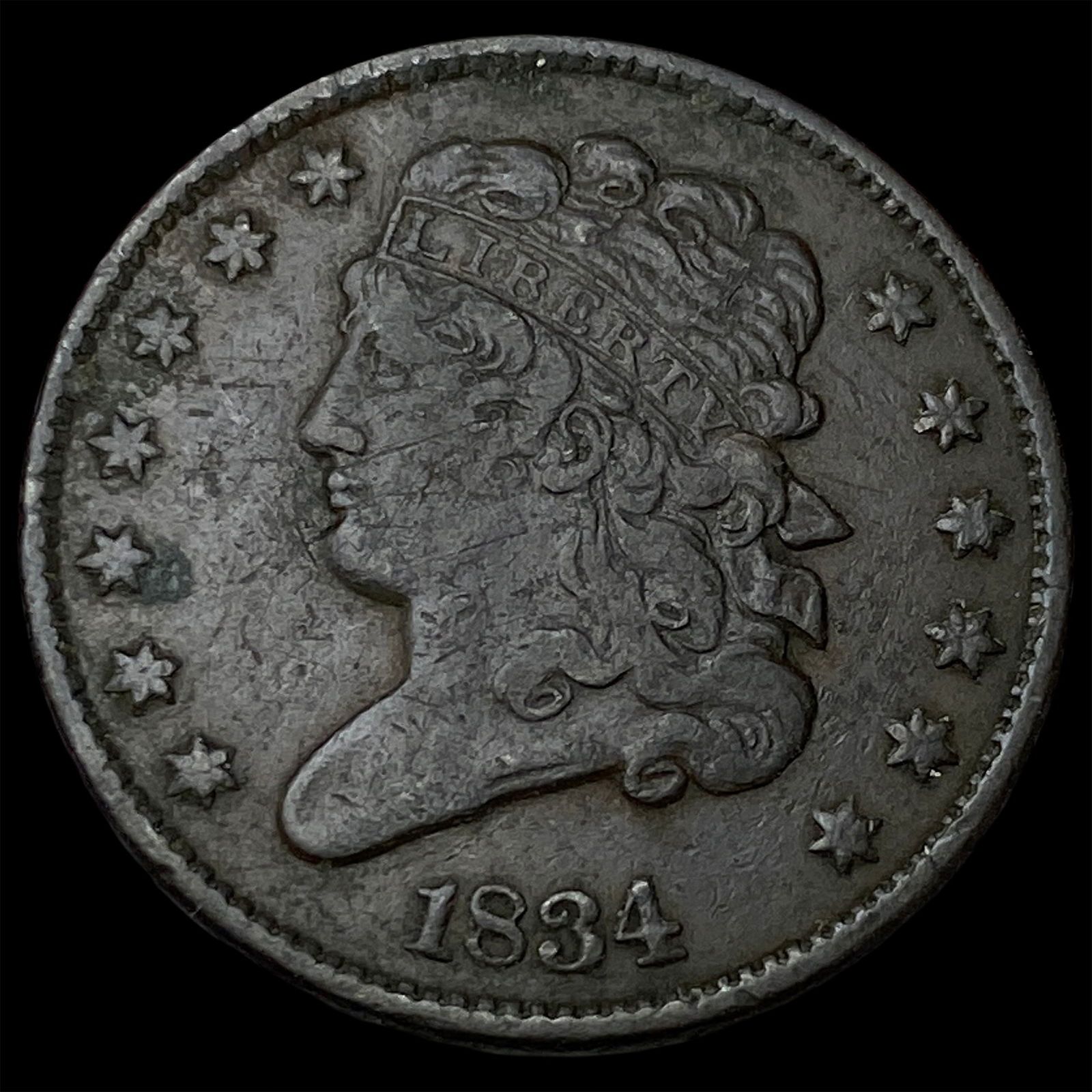 1834 Copper Half Cent NEARLY UNCIRCULATED: 1834 Copper Half Cent NEARLY UNCIRCULATED