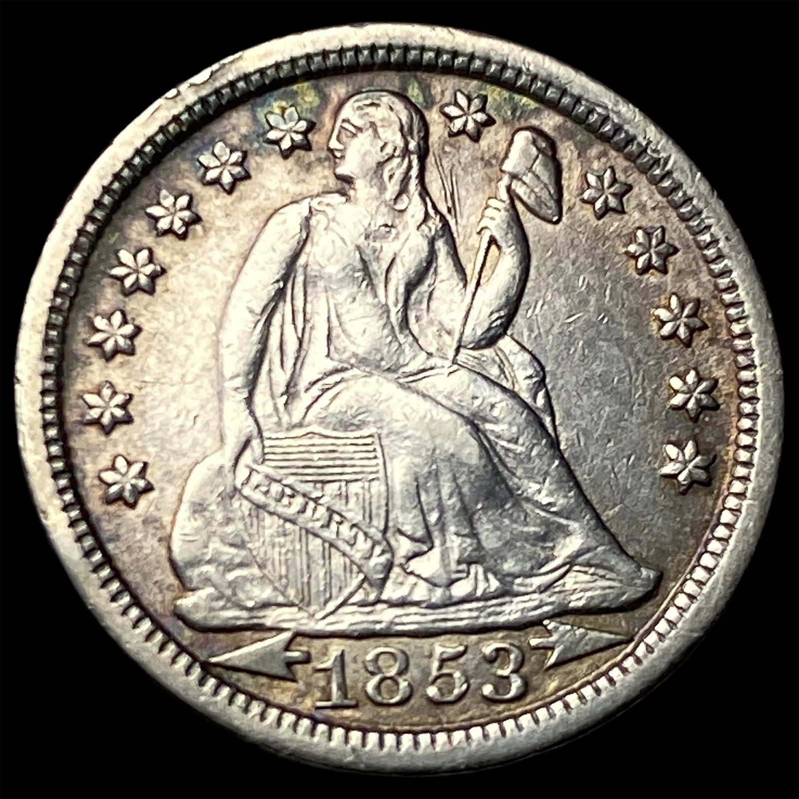 1853 Arrows Seated Liberty Dime CLOSELY UNCIRCULATED: 1853 Arrows Seated Liberty Dime CLOSELY UNCIRCULATED