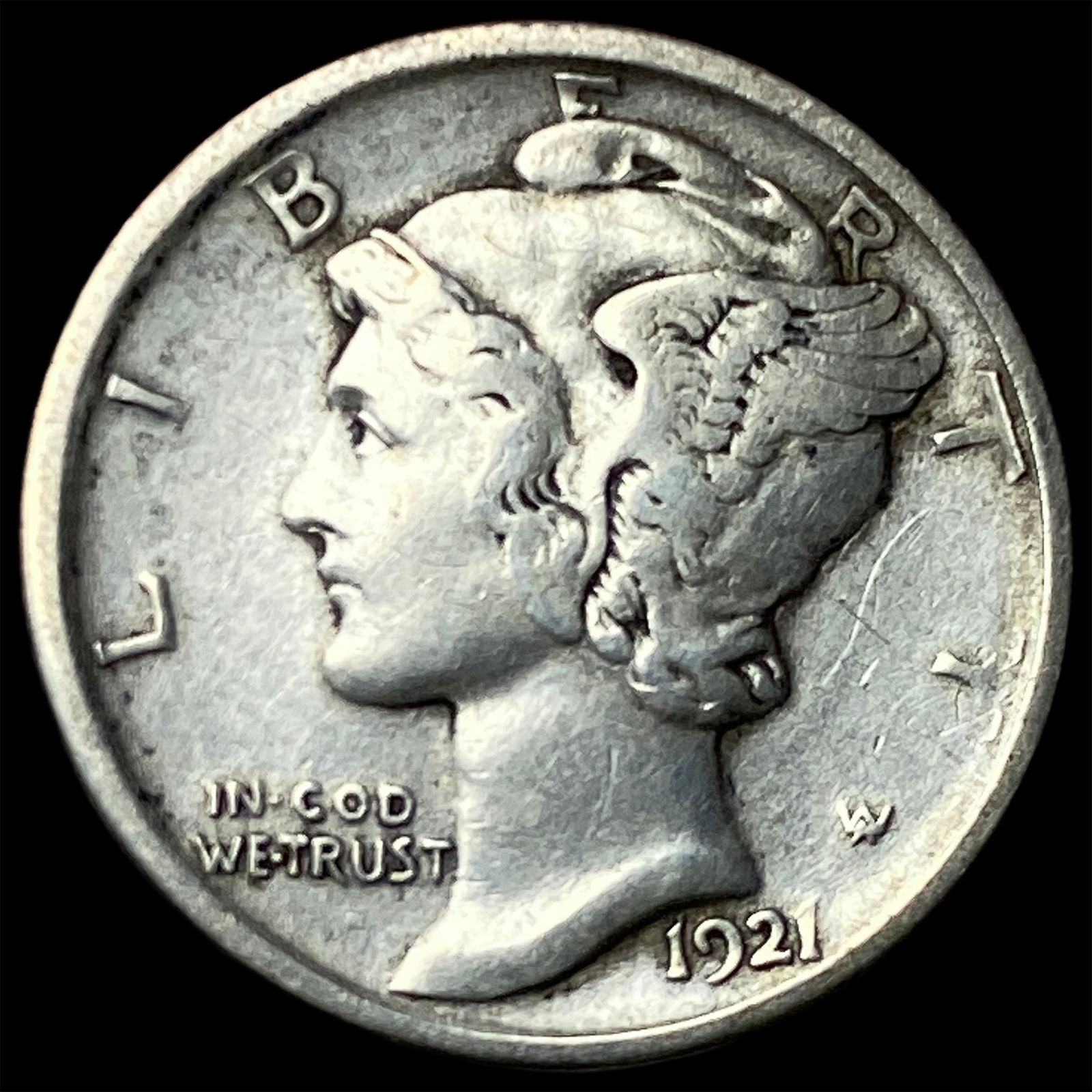 1921-D Silver Mercury Dime NEARLY UNCIRCULATED: 1921-D Silver Mercury Dime NEARLY UNCIRCULATED
