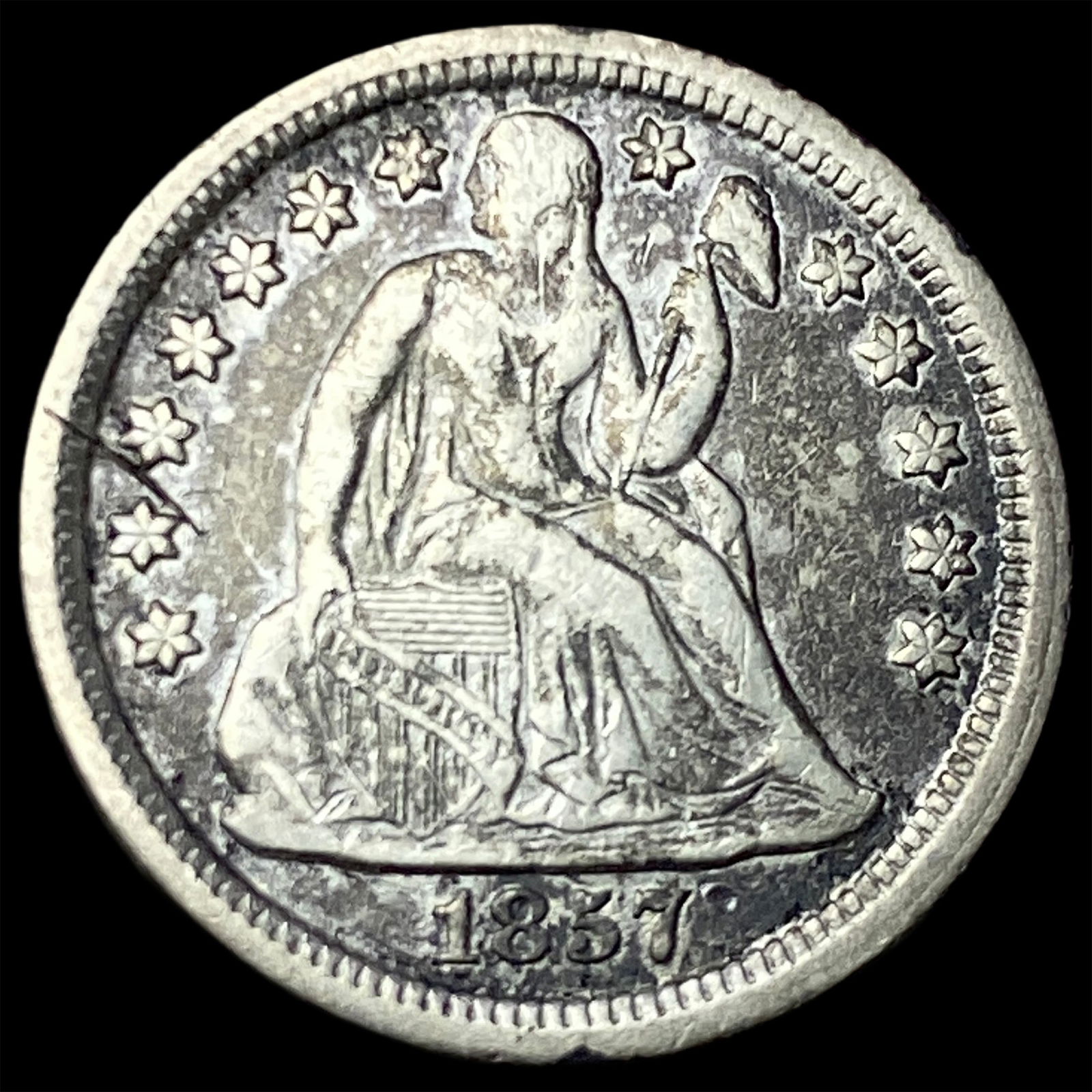 1857 Seated Liberty Dime NEARLY UNCIRCULATED (1 of 2)