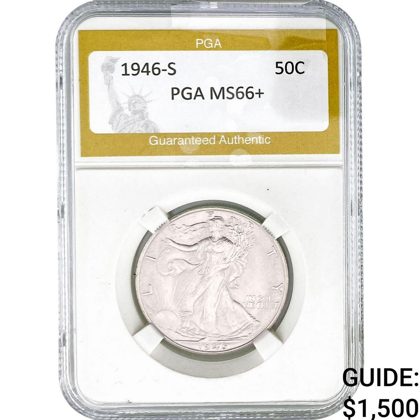 1946-S Walking Liberty Half Dollar PGA MS66+: 1946-S Walking Liberty Half Dollar PGA MS66+