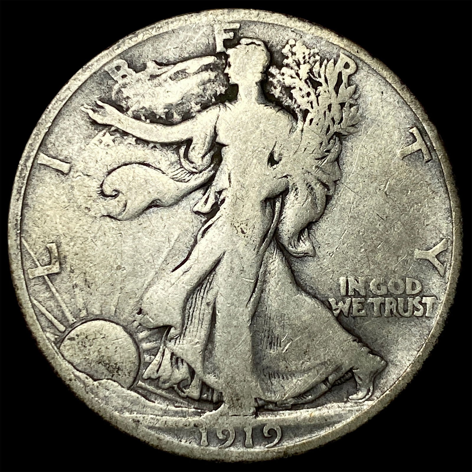 1919-D Silver Walking Liberty Half Dollar NICELY CIRCULATED (1 of 2)