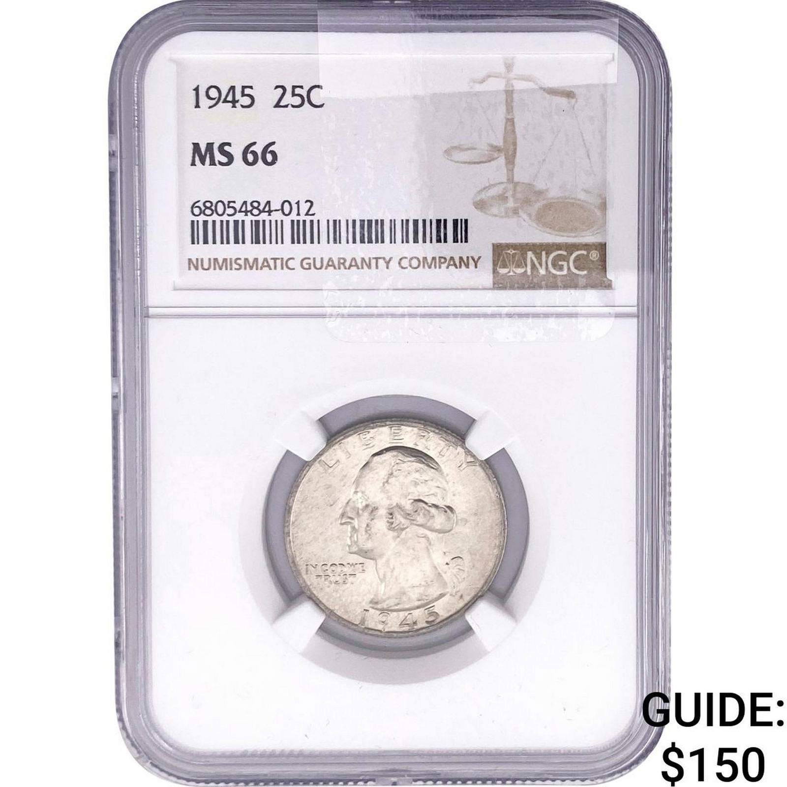 1945 Washington Silver Quarter NGC MS66: 1945 Washington Silver Quarter NGC MS66