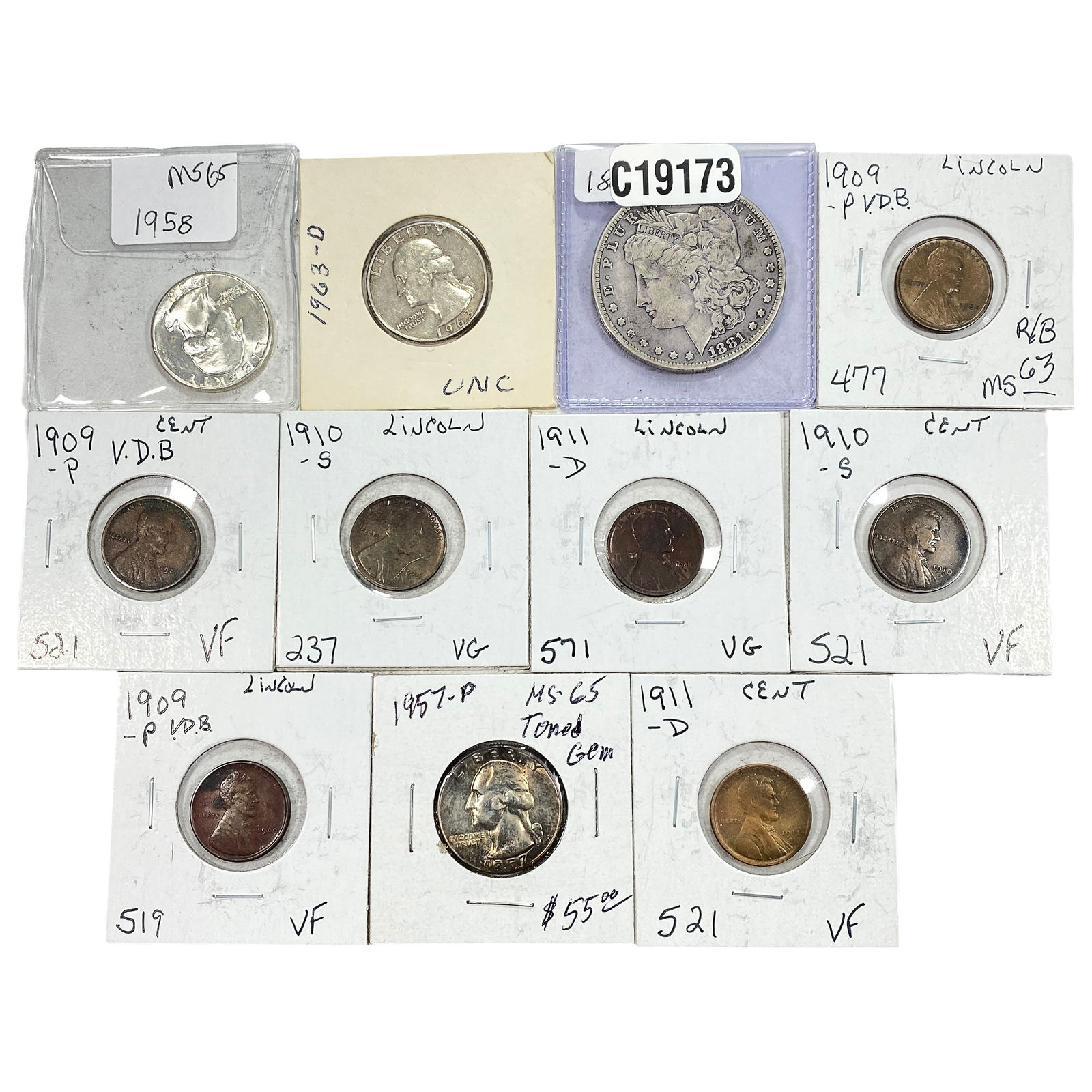 [11 Coins] 1881-1963 U.S. Coin Lot 1C-$1 (1 of 2)