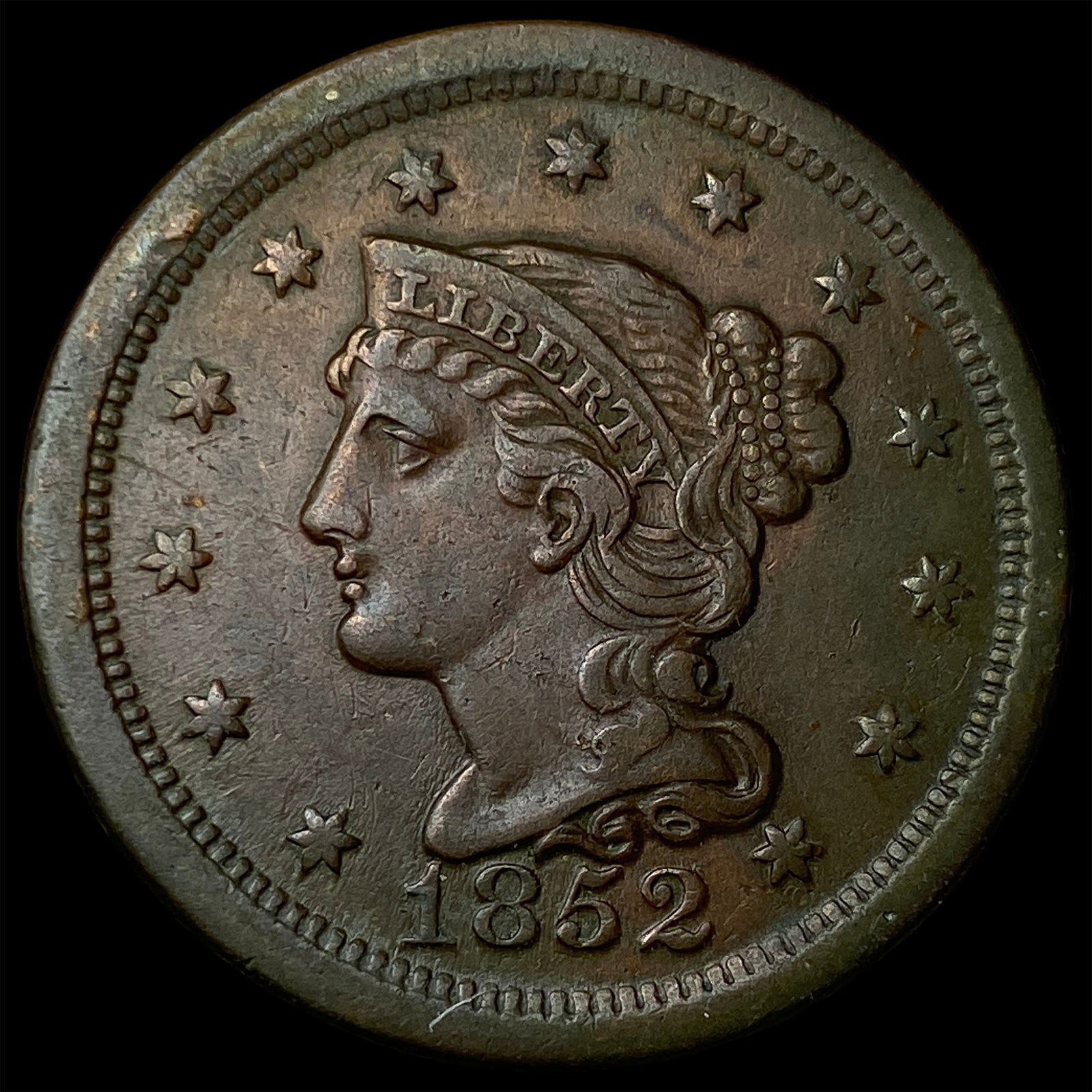 1852 Braided Hair Large Cent NEARLY UNCIRCULATED: 1852 Braided Hair Large Cent NEARLY UNCIRCULATED