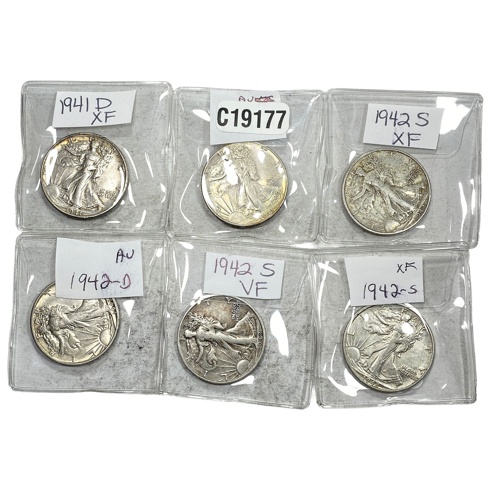 [6 Coins] 1941-1942 Walking Liberty Half Dollar: [6 Coins] 1941-1942 Walking Liberty Half Dollar