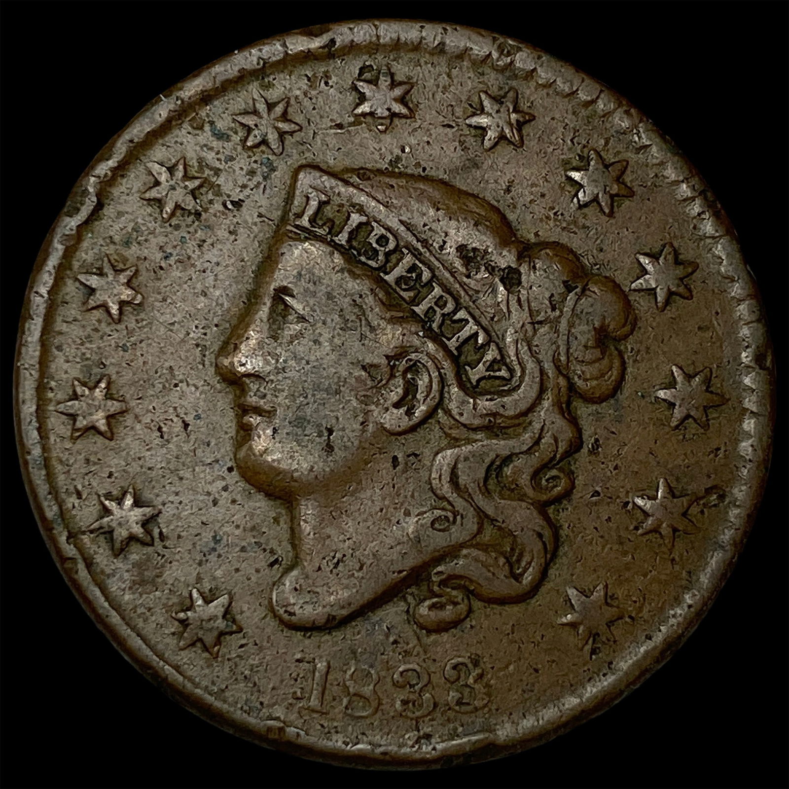 1833 Coronet Head Large Cent NEARLY UNCIRCULATED: 1833 Coronet Head Large Cent NEARLY UNCIRCULATED