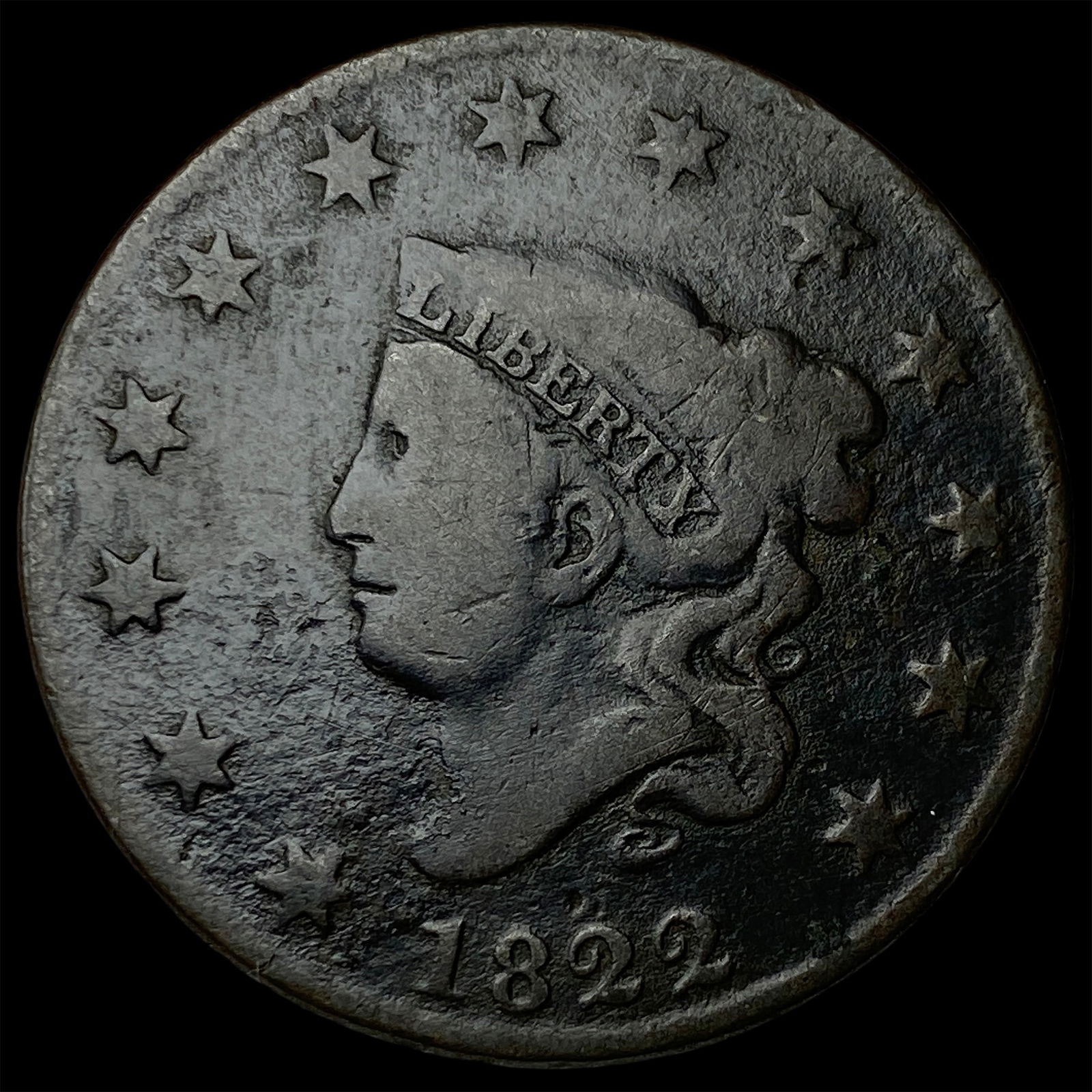 1822 Coronet Head Large Cent NICELY CIRCULATED: 1822 Coronet Head Large Cent NICELY CIRCULATED