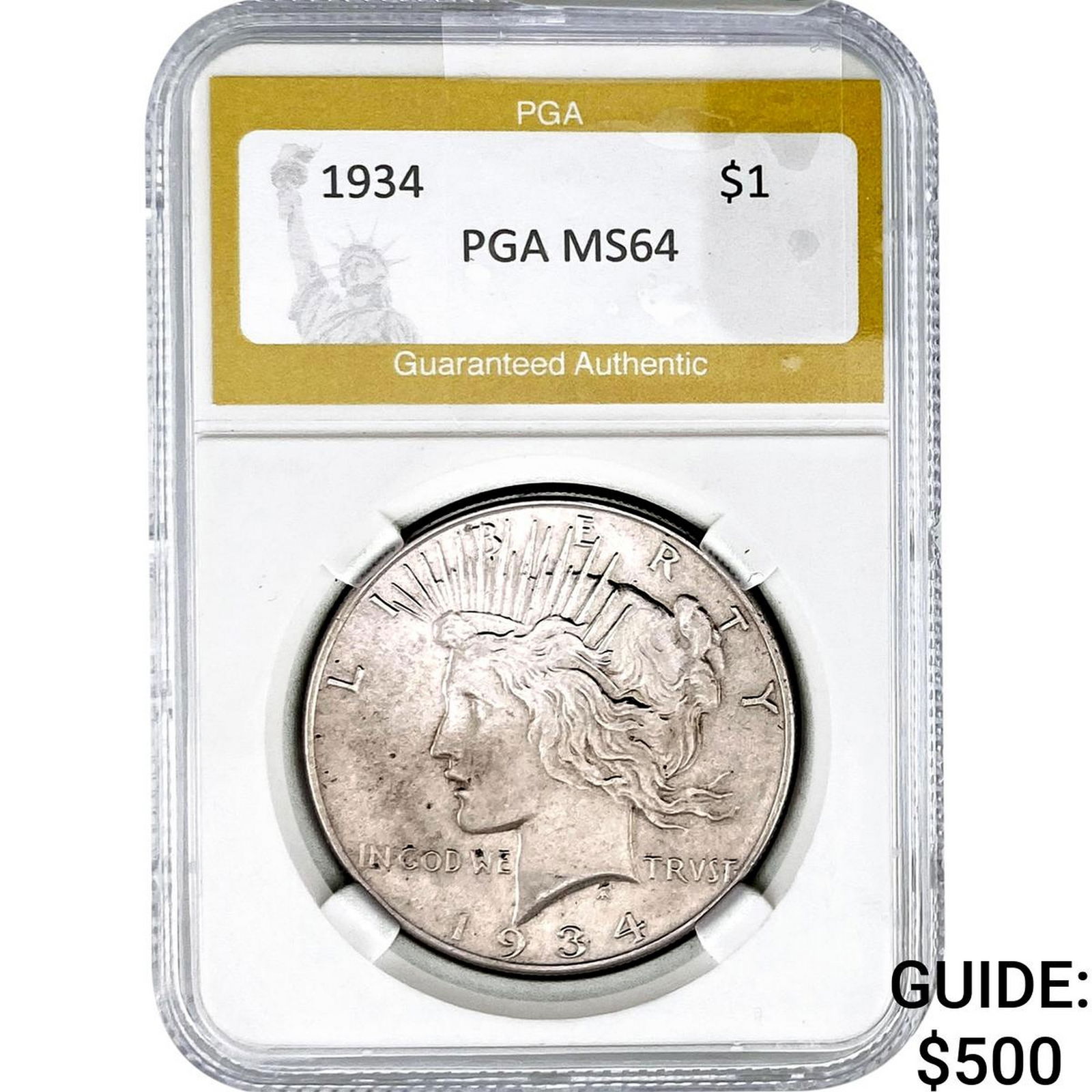 1934 Silver Peace Dollar PGA MS64: 1934 Silver Peace Dollar PGA MS64