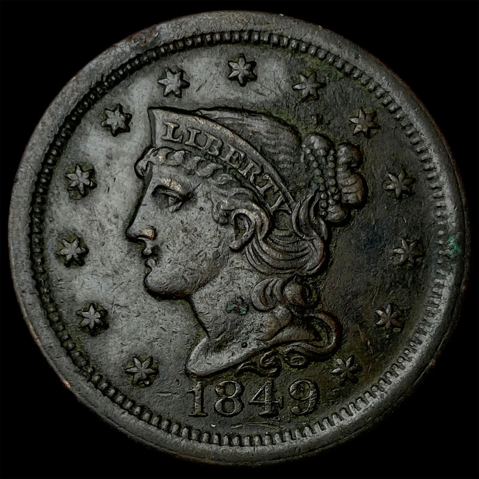 1849 Braided Hair Large Cent NEARLY UNCIRCULATED (1 of 2)