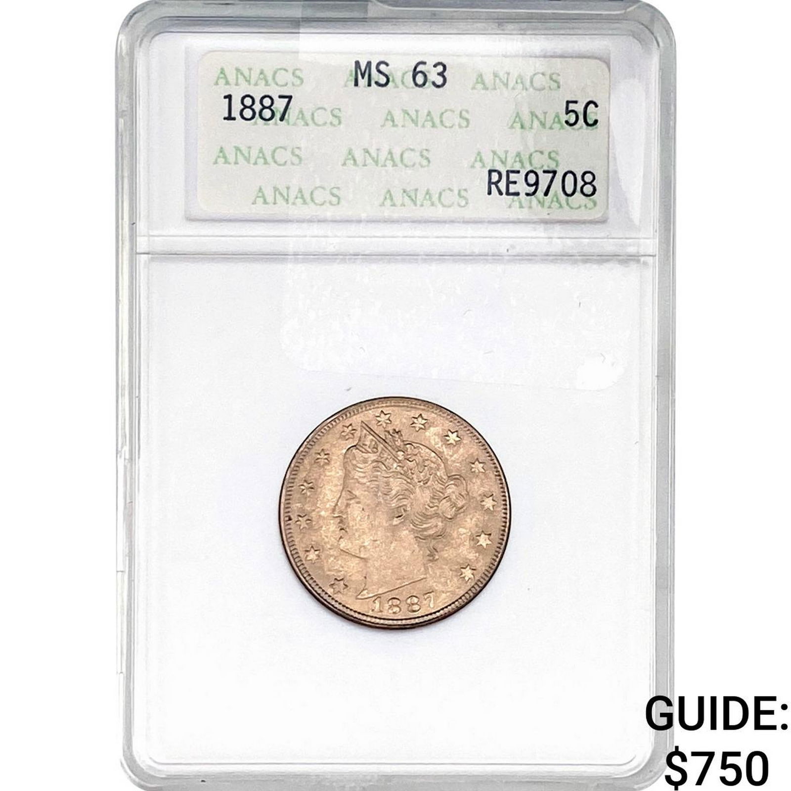1887 Liberty Victory Nickel ANACS MS63: 1887 Liberty Victory Nickel ANACS MS63