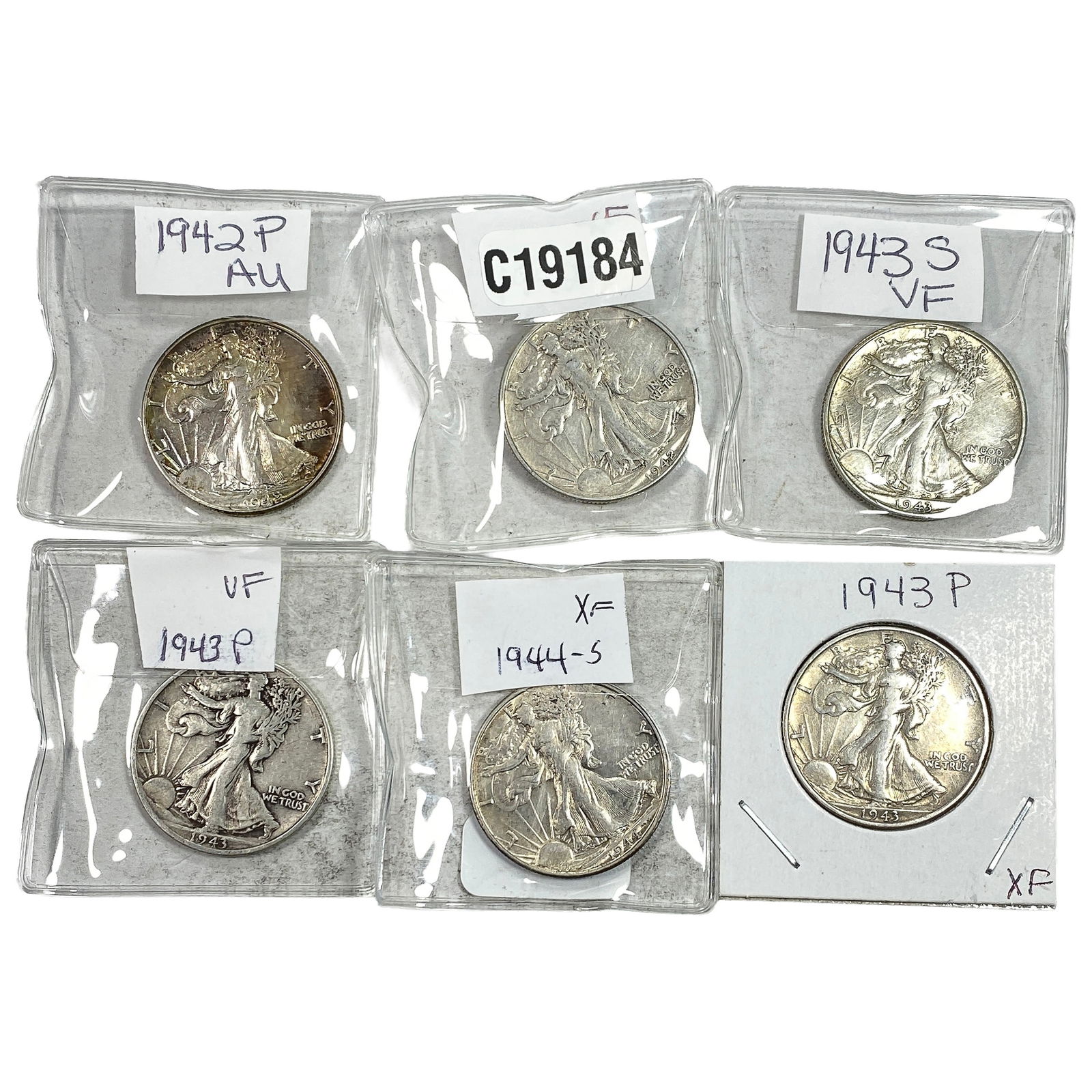 [6 Coins] 1942-1944 Walking Liberty Half Dollar: [6 Coins] 1942-1944 Walking Liberty Half Dollar