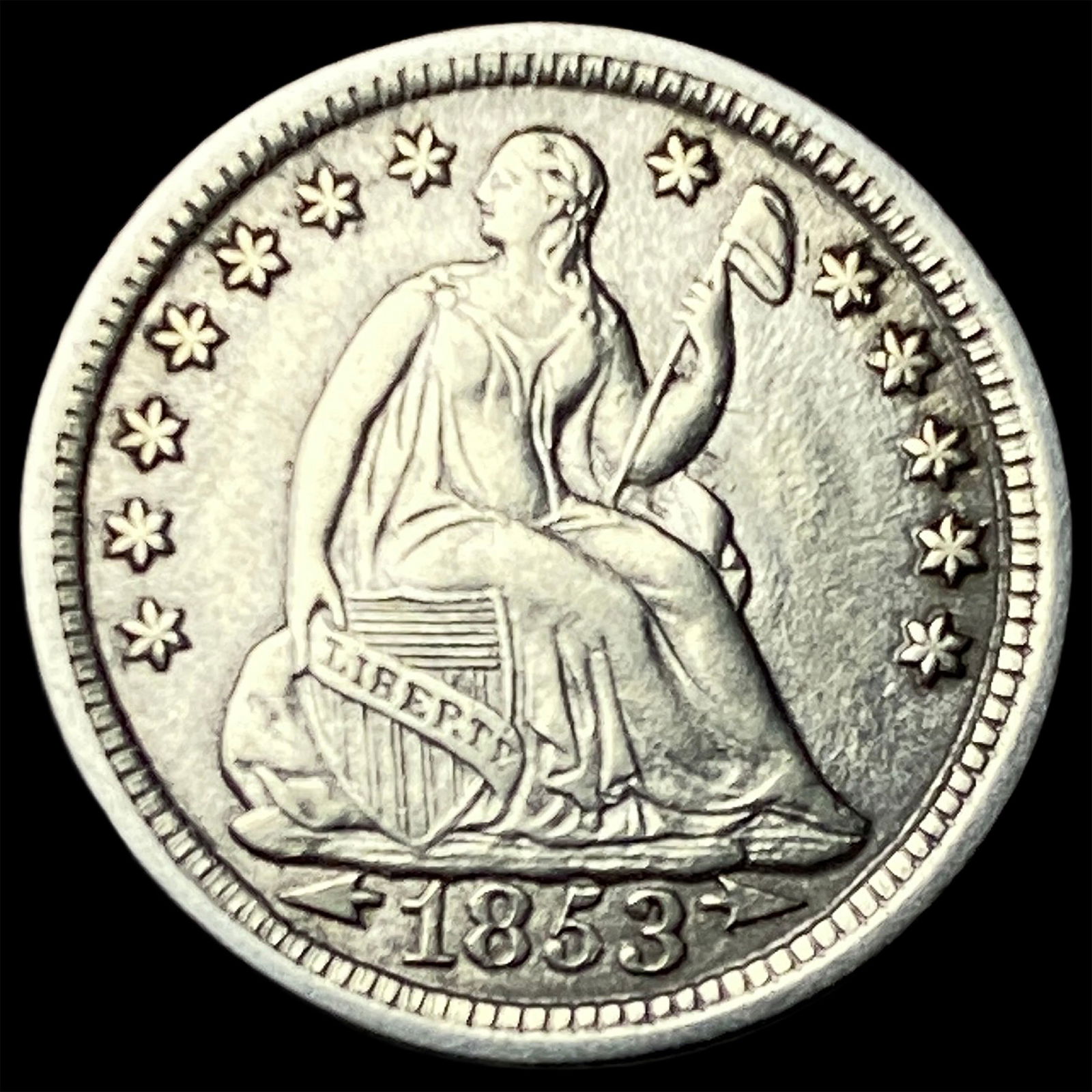 1853 Arrows Seated Liberty Half Dime CLOSELY UNCIRCULATED (1 of 2)