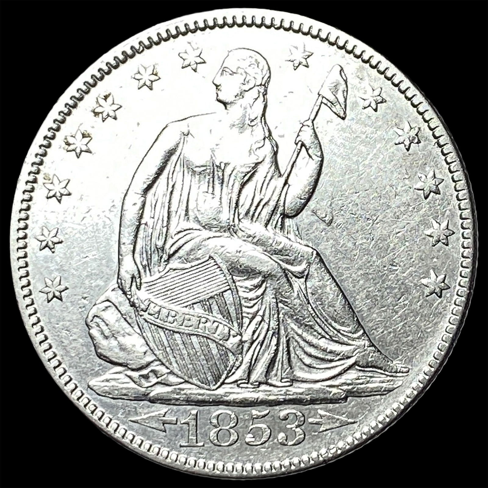 1853 Arrows Seated Liberty Half Dollar CLOSELY UNCIRCULATED (1 of 2)