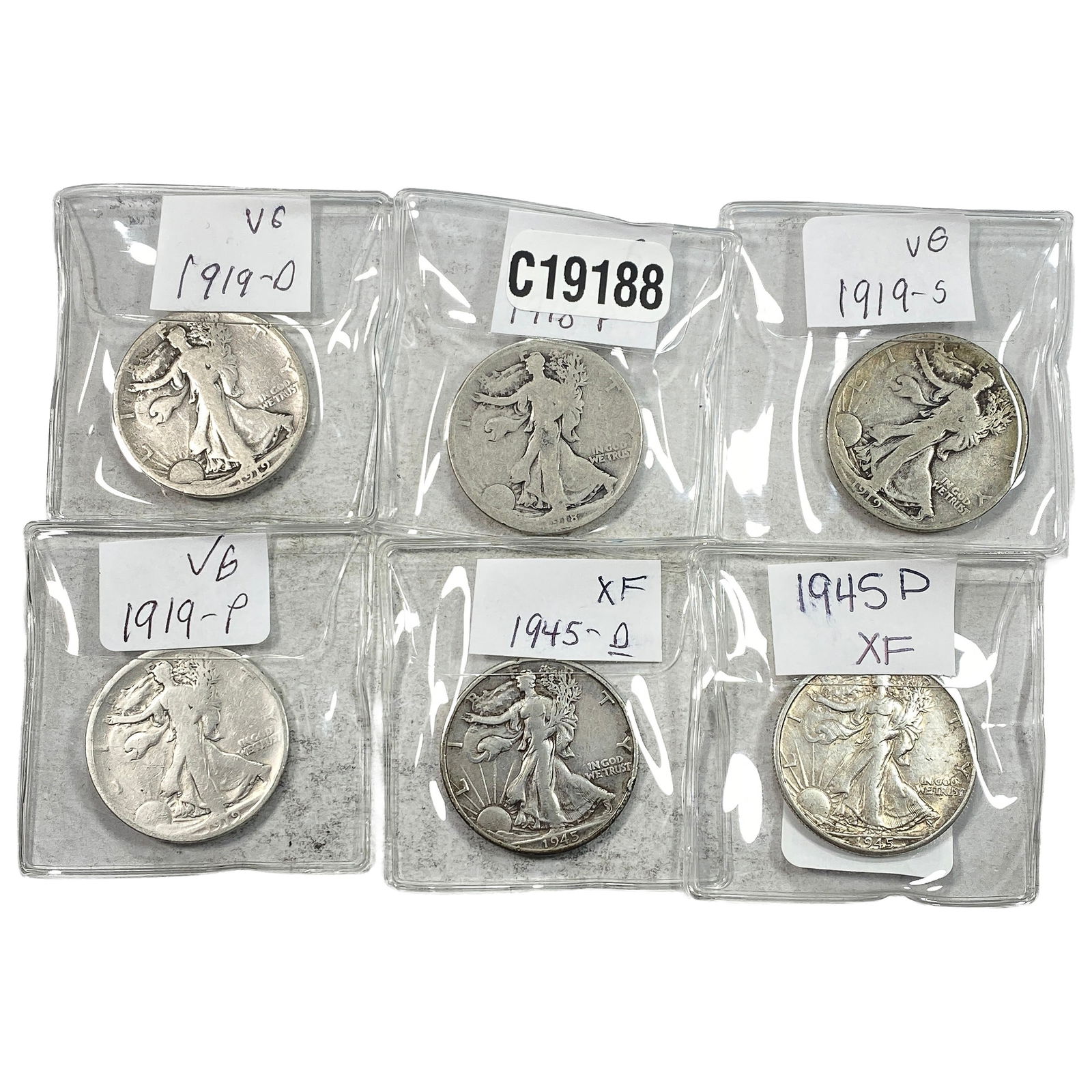 [6 Coins] 1918-1945 Walking Liberty Half Dollar (1 of 2)