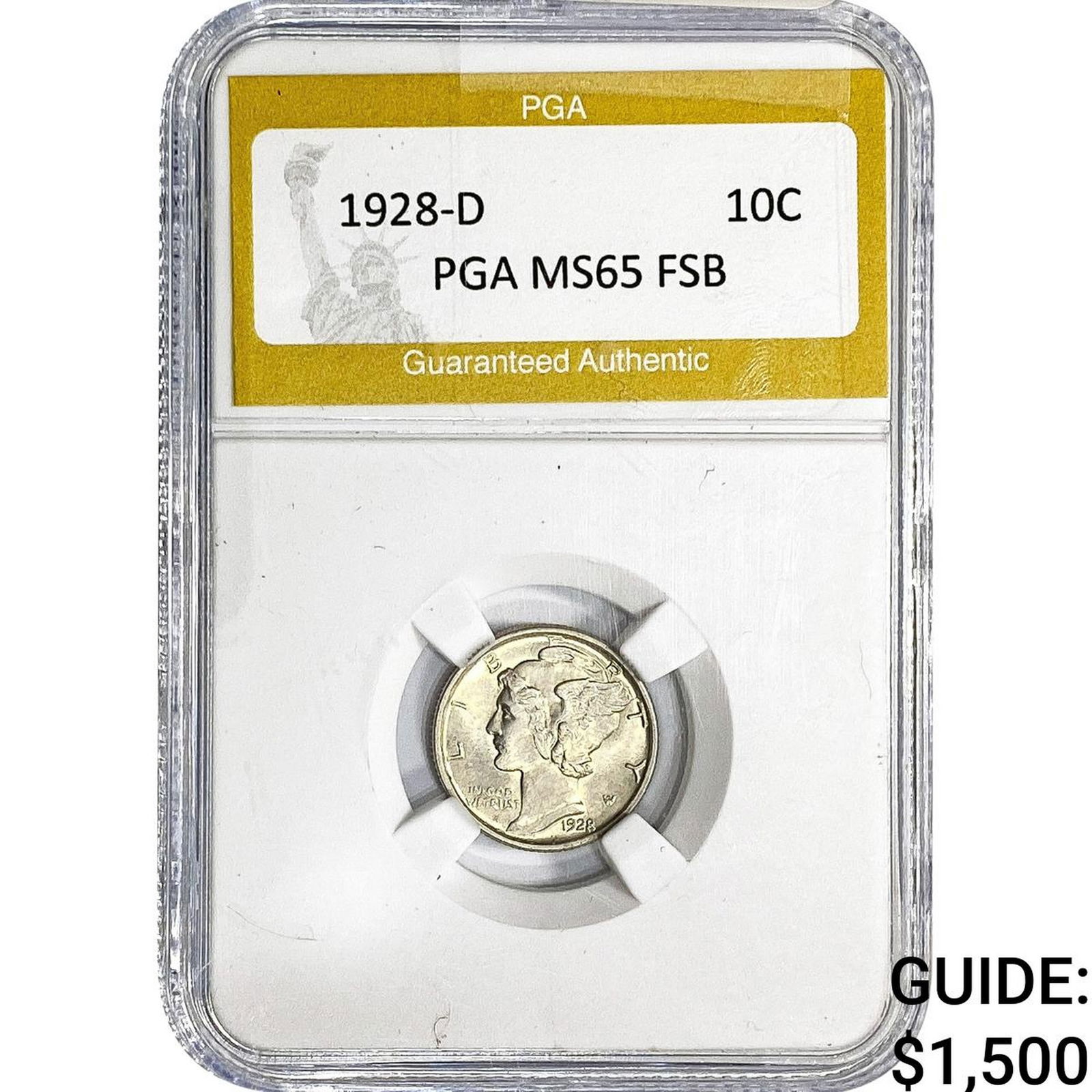 1928-D Mercury Silver Dime PGA MS65 FSB (1 of 2)