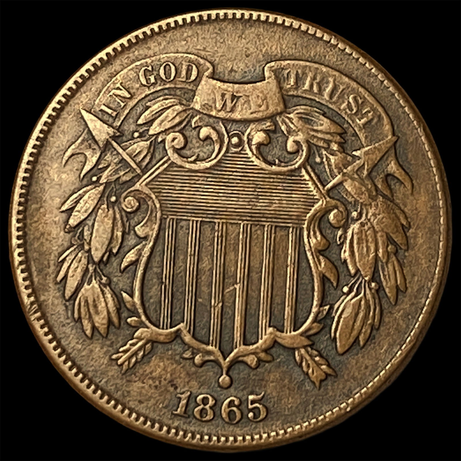 1865 Bronze Two-Cent Piece NEARLY UNCIRCULATED (1 of 2)