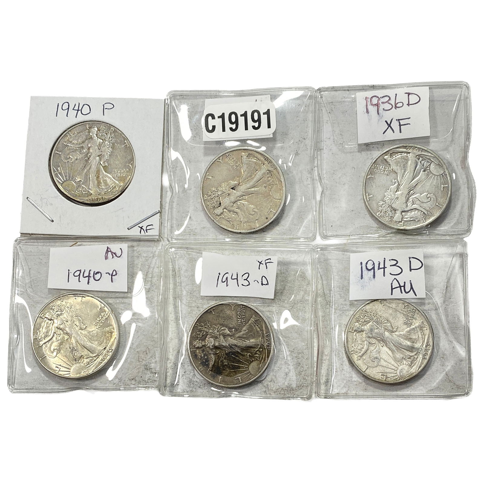 [6 Coins] 1936-1943 Walking Liberty Half Dollar (1 of 2)
