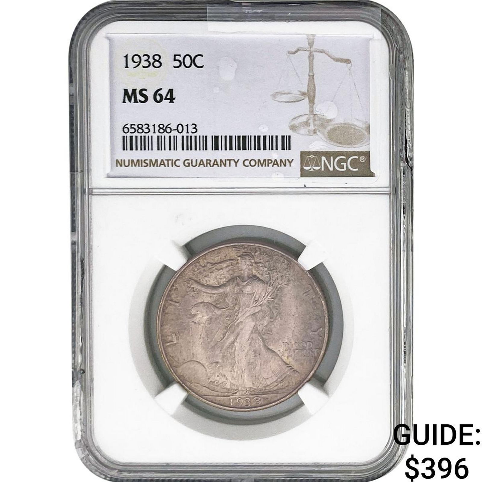 1938 Walking Liberty Half Dollar NGC MS64: 1938 Walking Liberty Half Dollar NGC MS64