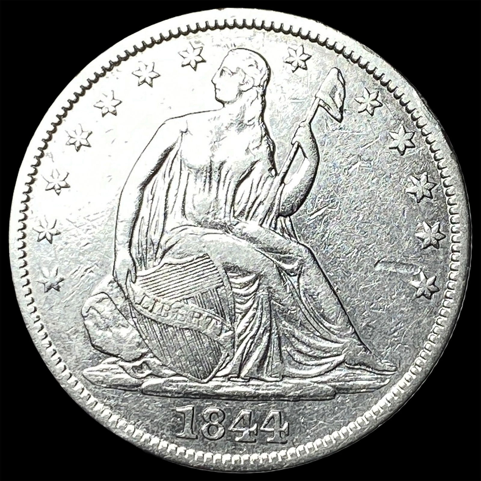 1844 Silver Seated Liberty Half Dollar NEARLY UNCIRCULATED: 1844 Silver Seated Liberty Half Dollar NEARLY UNCIRCULATED