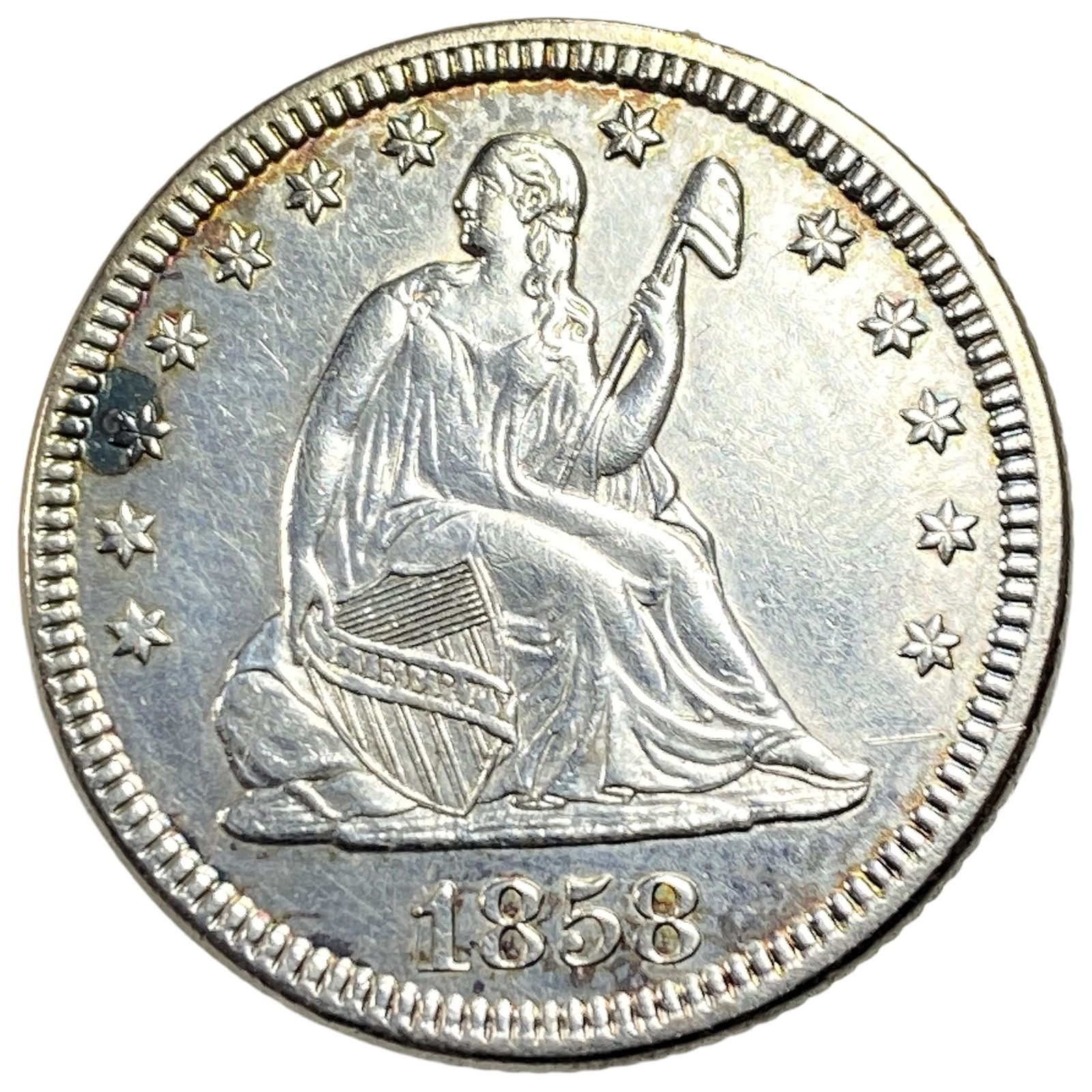 1858 Seated Liberty Quarter No Notto (1 of 2)