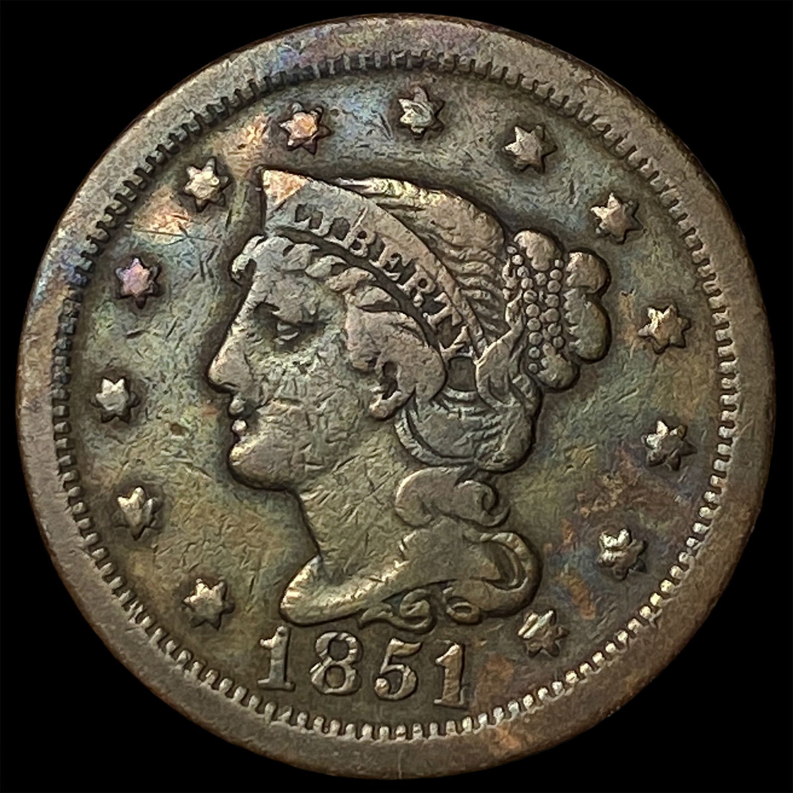 1851 Braided Hair Large Cent LIGHTLY CIRCULATED (1 of 2)