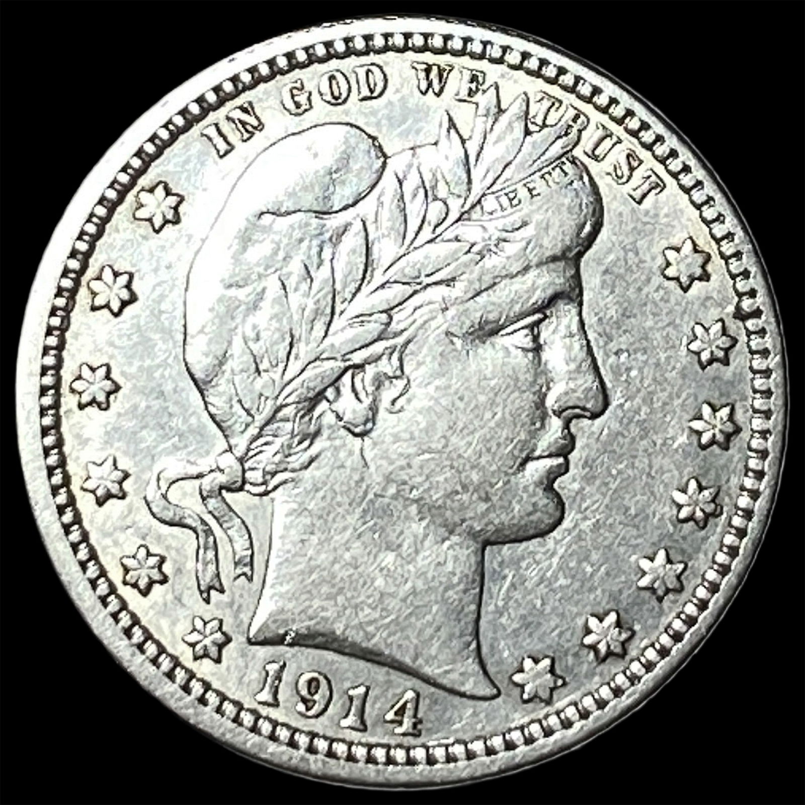 1914 Silver Barber Quarter NEARLY UNCIRCULATED: 1914 Silver Barber Quarter NEARLY UNCIRCULATED