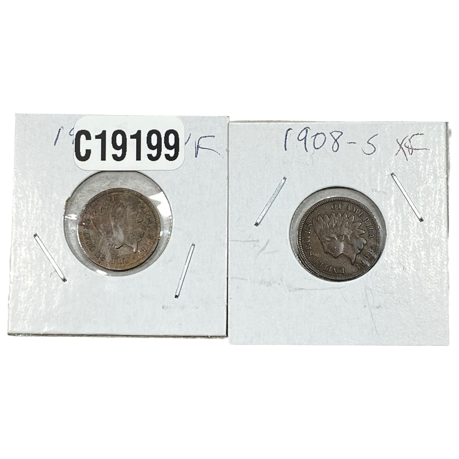 [2 Coins] 1908-S Indian Head Cent: [2 Coins] 1908-S Indian Head Cent