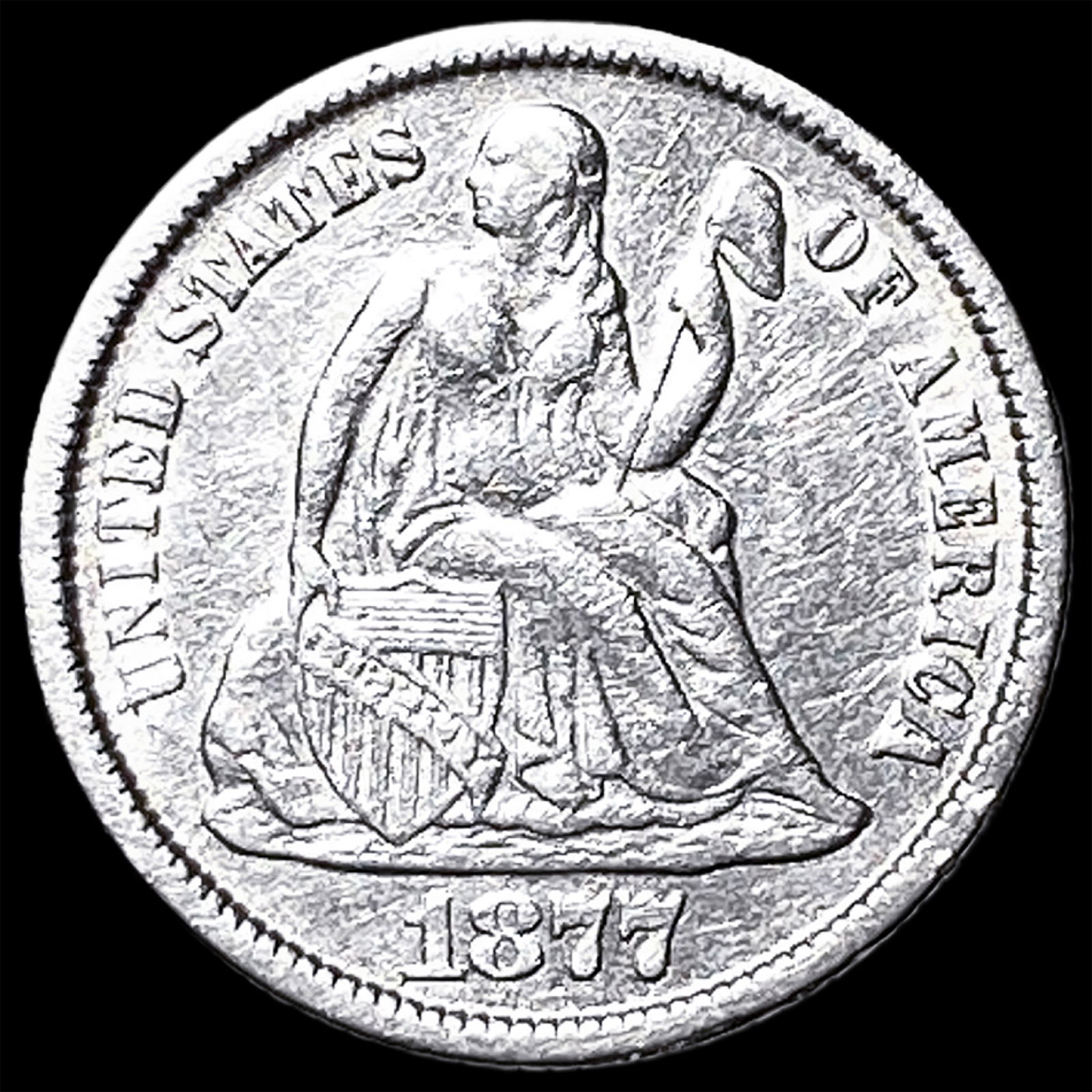 1877-CC Silver Seated Liberty Dime CLOSELY UNCIRCULATED: 1877-CC Silver Seated Liberty Dime CLOSELY UNCIRCULATED