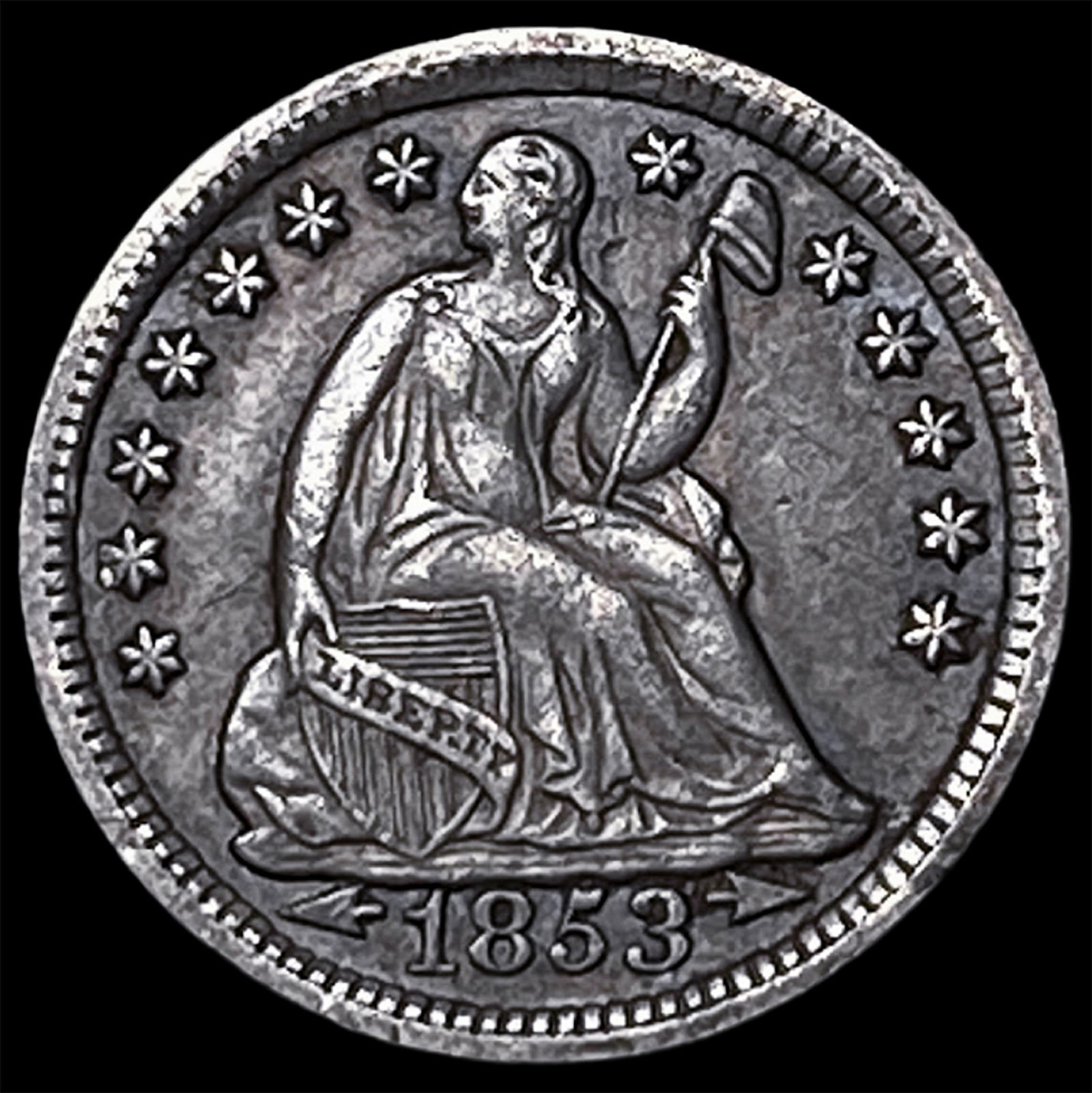 1853-O Silver Half Dime (Arrows) NEARLY UNCIRCULATED: 1853-O Silver Half Dime (Arrows) NEARLY UNCIRCULATED