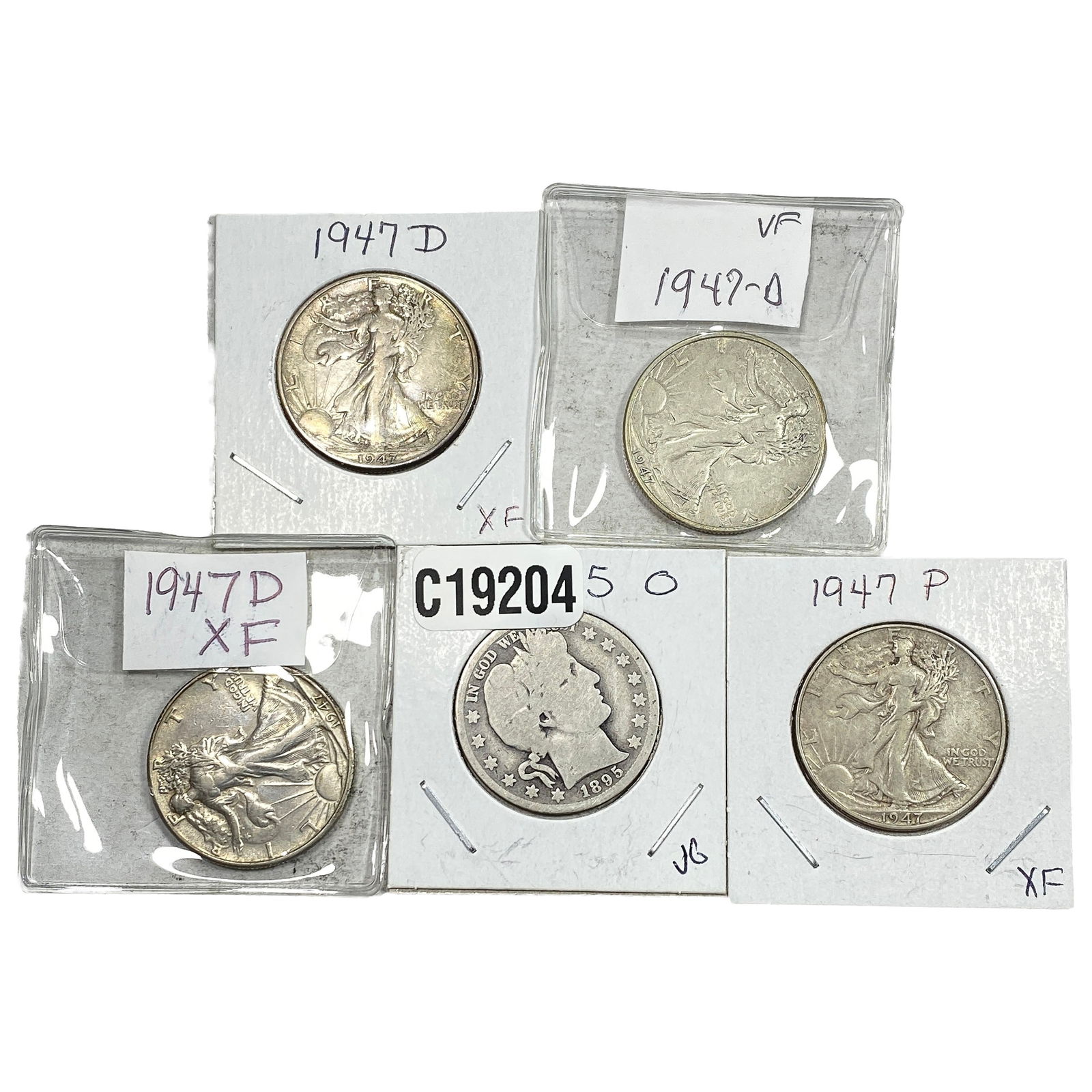 [5 Coins] 1895-1947 U.S. Silver Half Dollar Lot (1 of 2)