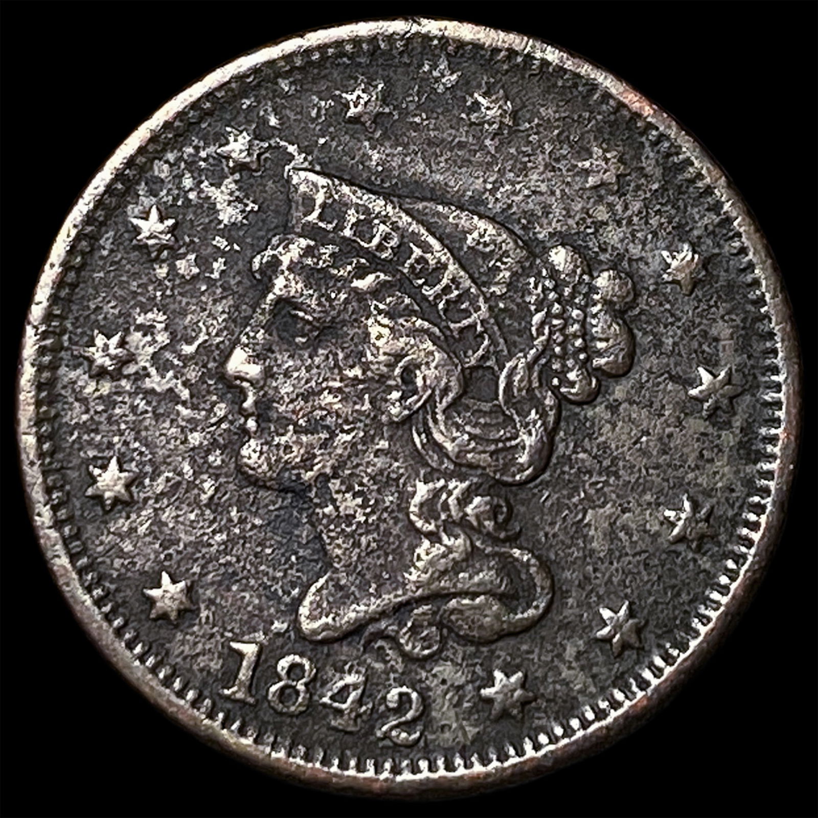 1842 Braided Hair Large Cent HIGH GRADE: 1842 Braided Hair Large Cent HIGH GRADE