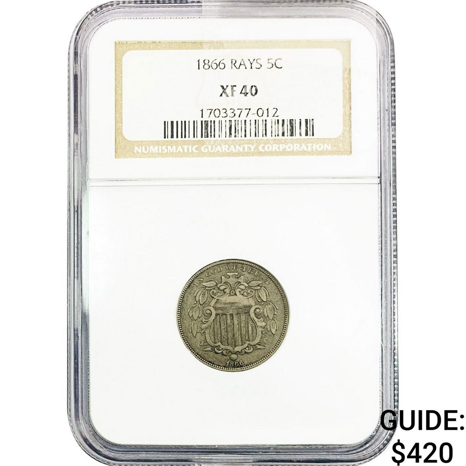 1866 Shield Nickel NGC XF40: 1866 Shield Nickel NGC XF40