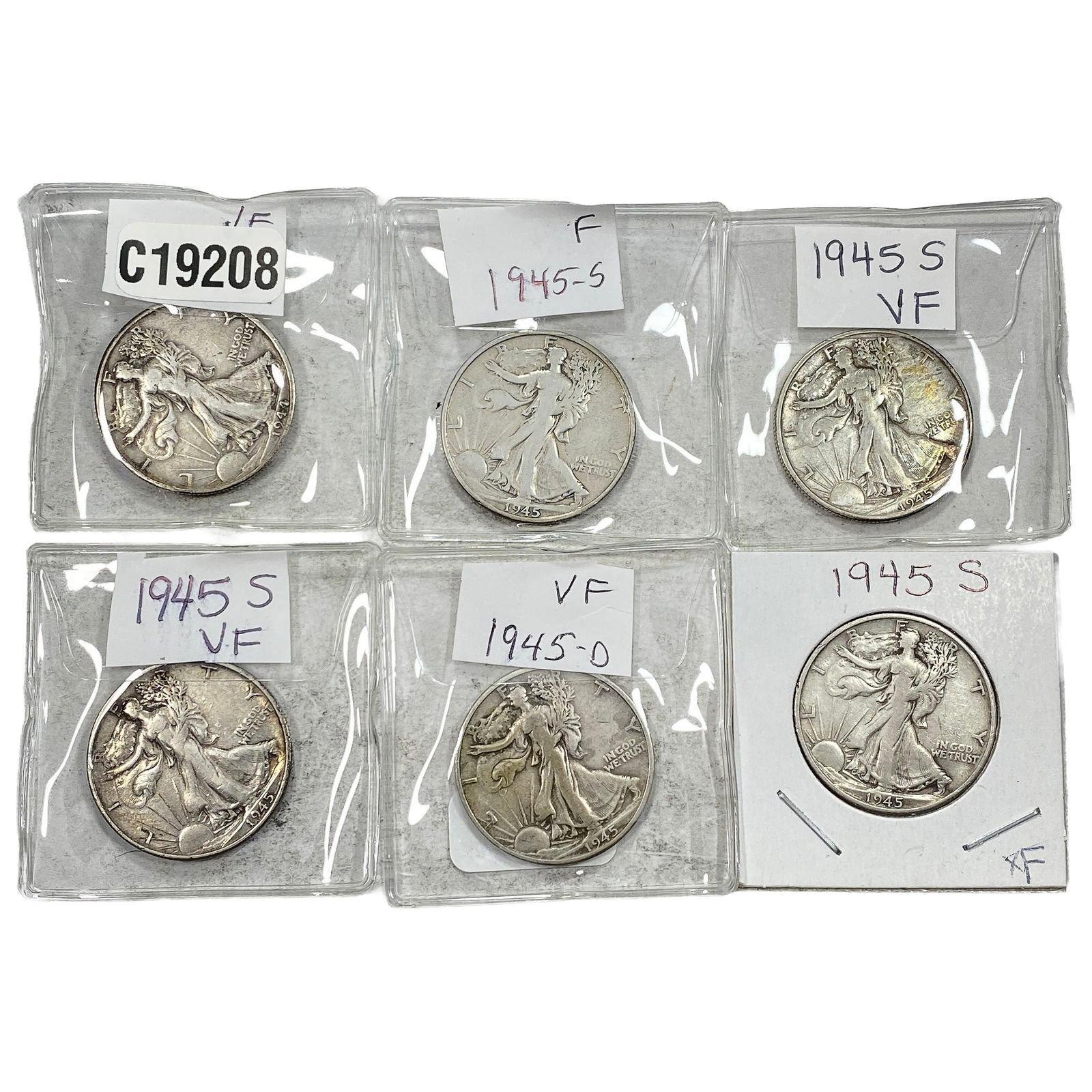 [6 Coins] 1944-1945 Walking Liberty Half Dollar: [6 Coins] 1944-1945 Walking Liberty Half Dollar