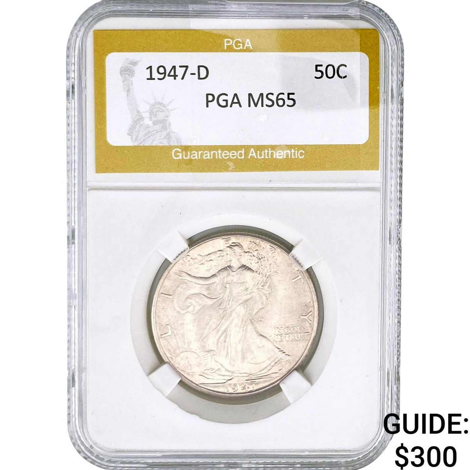 1947-D Walking Liberty Half Dollar PGA MS65: 1947-D Walking Liberty Half Dollar PGA MS65
