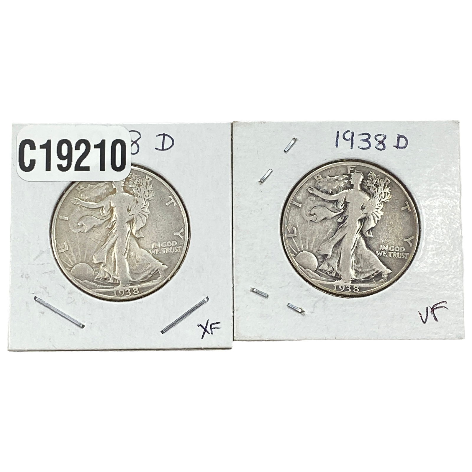 [2 Coins] 1938-D Walking Liberty Half Dollar: [2 Coins] 1938-D Walking Liberty Half Dollar