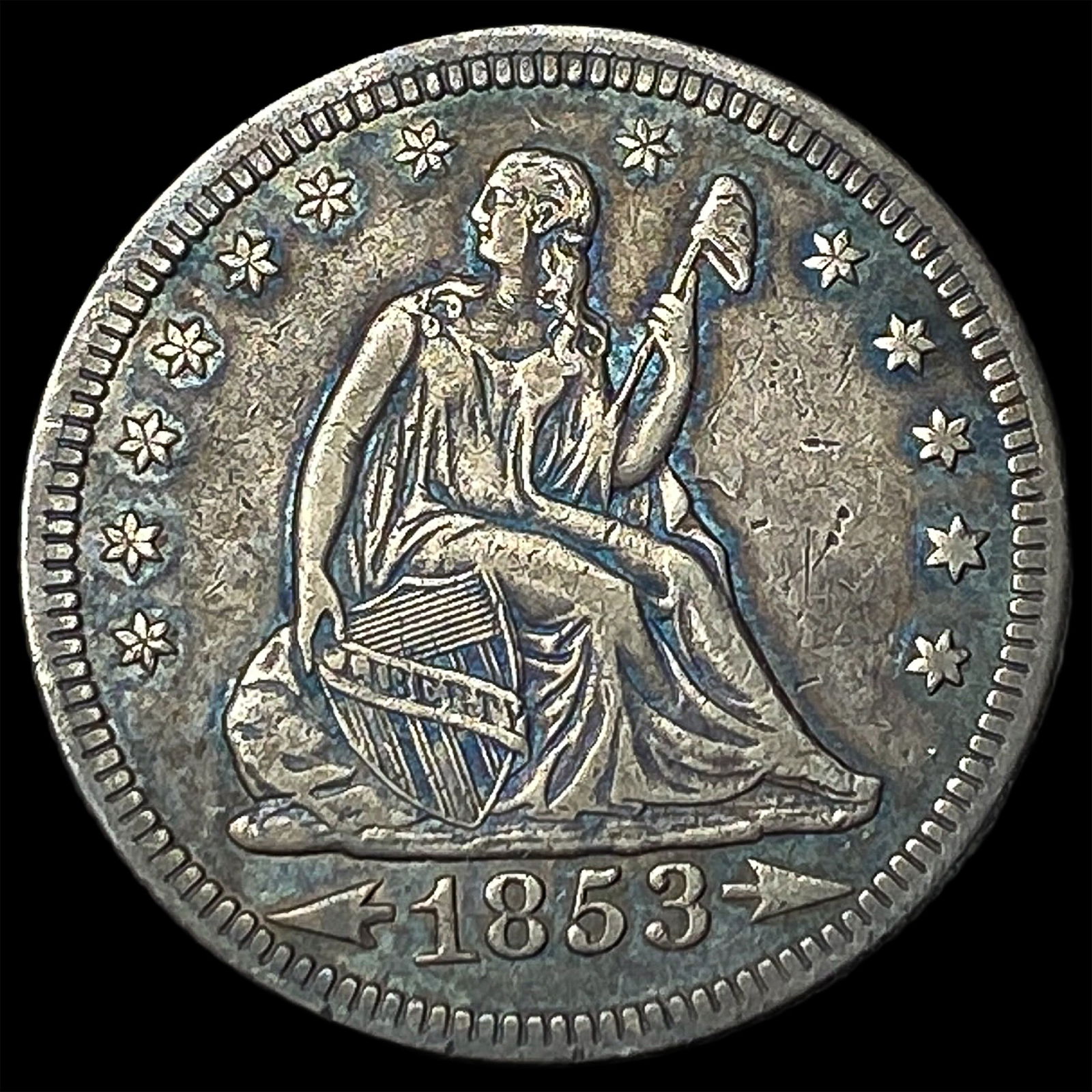 1853 Arrows Seated Liberty Silver Quarter NEARLY UNCIRCULATED: 1853 Arrows Seated Liberty Silver Quarter NEARLY UNCIRCULATED