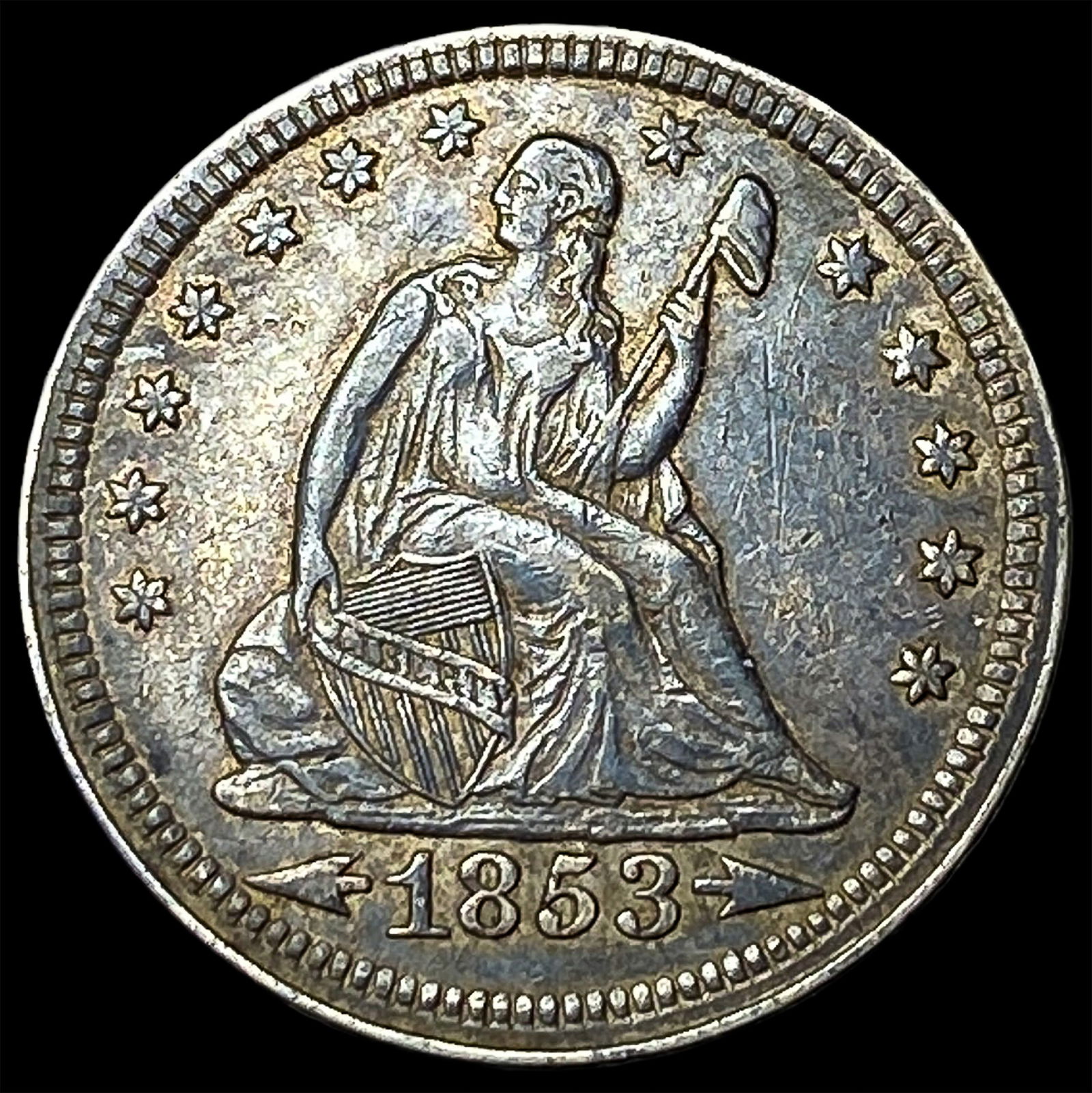 1853 Arrows/Rays Seated Liberty Quarter NEARLY UNCIRCULATED: 1853 Arrows/Rays Seated Liberty Quarter NEARLY UNCIRCULATED