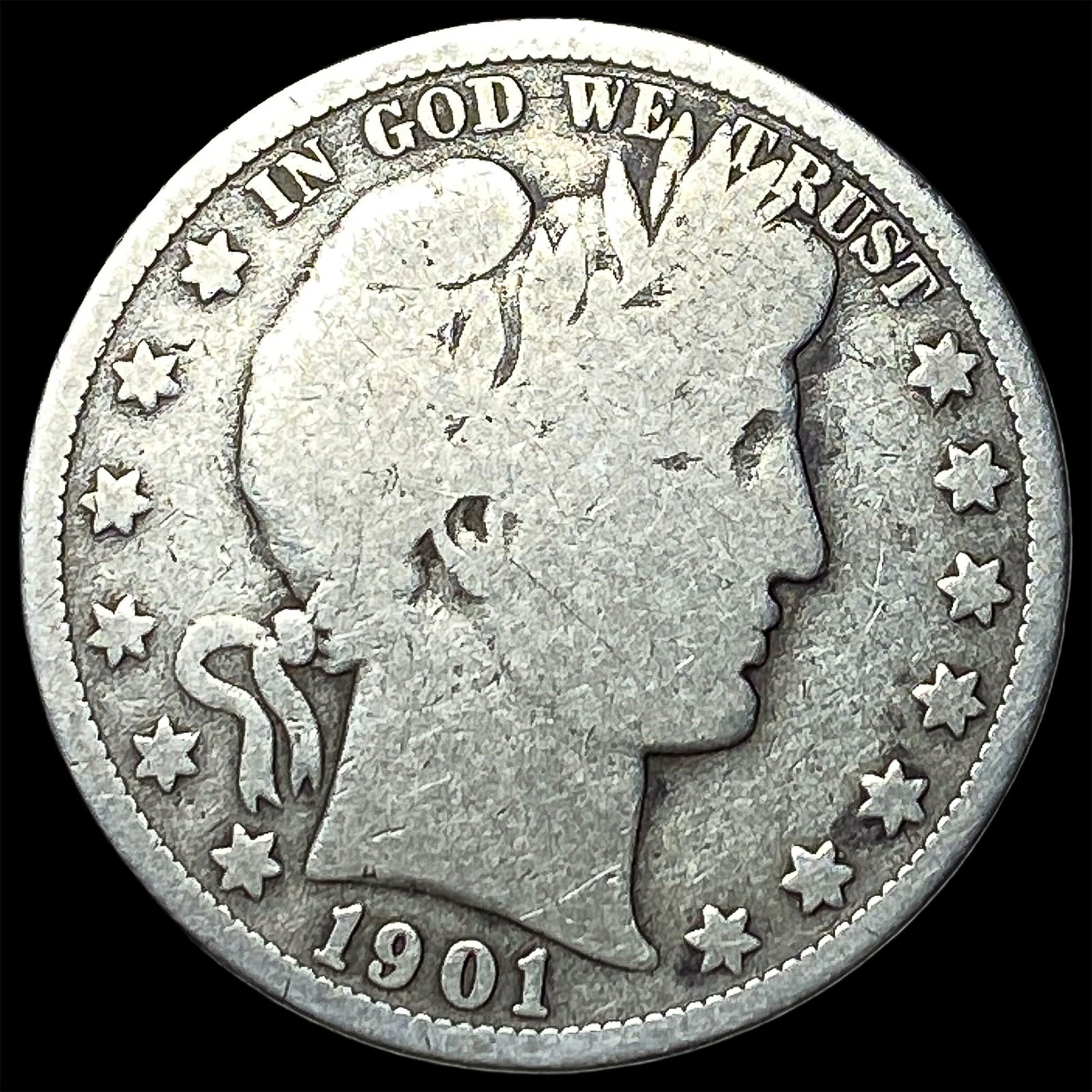 1901-S Silver Barber Half Dollar NICELY CIRCULATED: 1901-S Silver Barber Half Dollar NICELY CIRCULATED