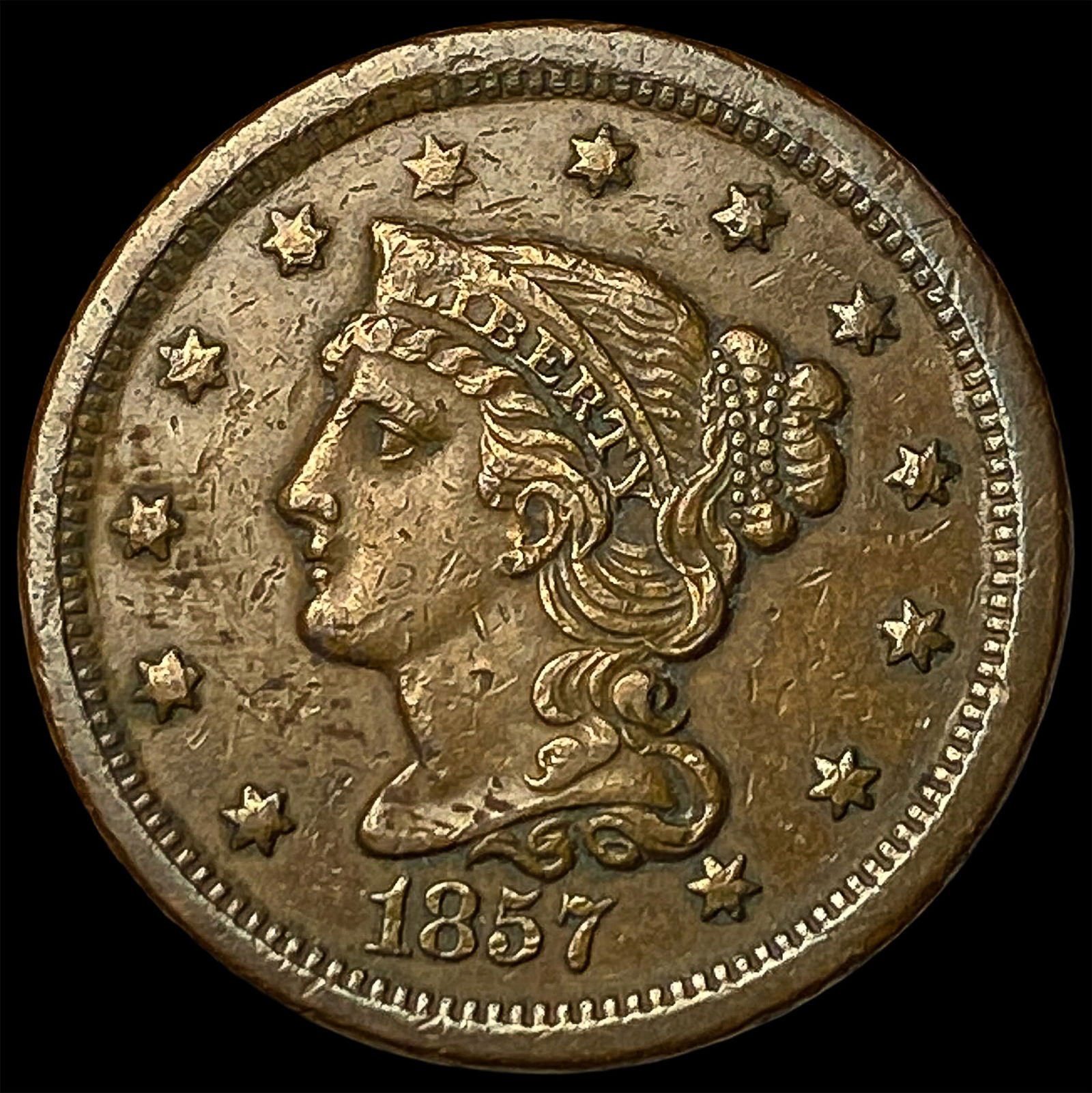 1857 Braided Hair Large Cent CLOSELY UNCIRCULATED (1 of 2)