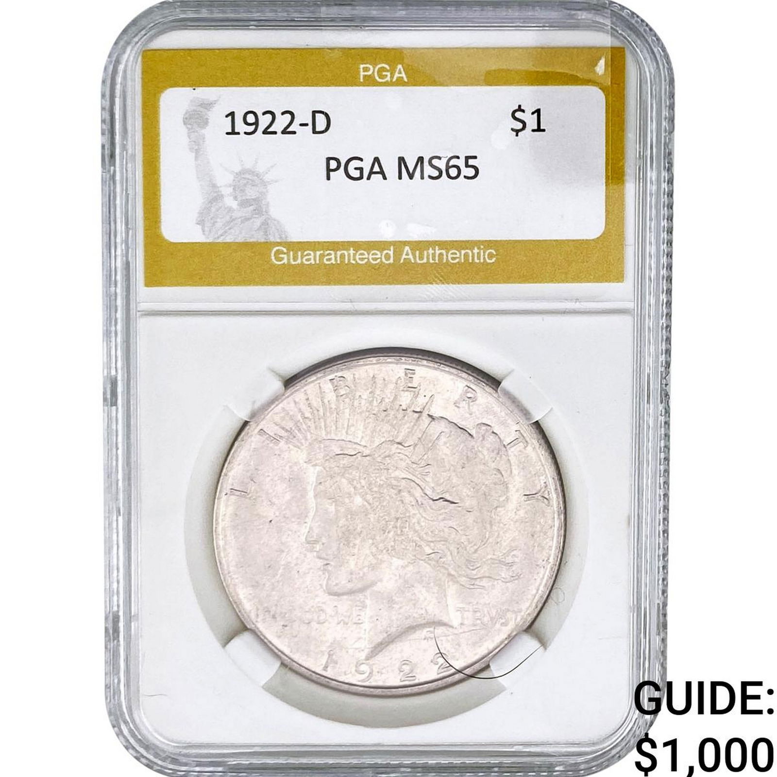 1922-D Silver Peace Dollar PGA MS65: 1922-D Silver Peace Dollar PGA MS65