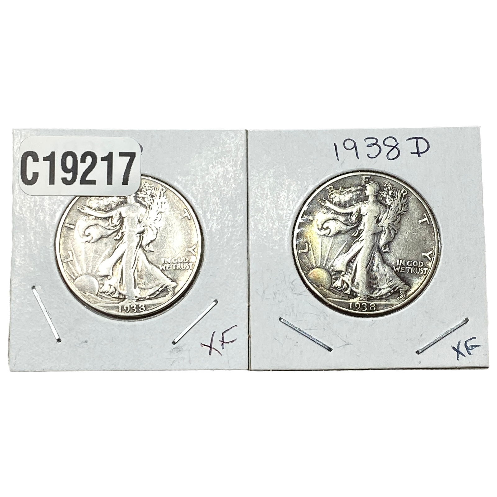 [2 Coins] 1938-D Walking Liberty Half Dollar: [2 Coins] 1938-D Walking Liberty Half Dollar