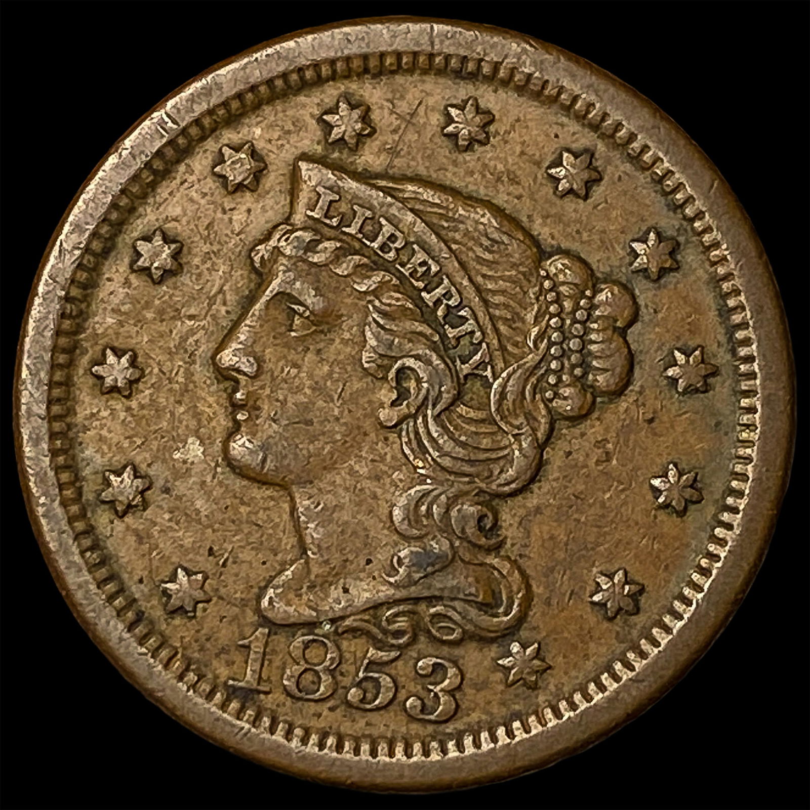 1853 Braided Hair Large Cent NEARLY UNCIRCULATED: 1853 Braided Hair Large Cent NEARLY UNCIRCULATED
