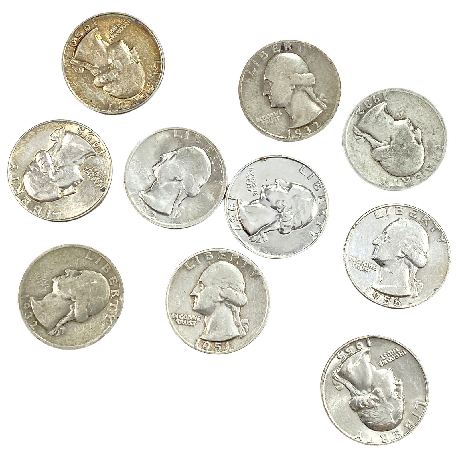 [10 Coins] 1932-1959 Washington Silver Quarter (1 of 2)