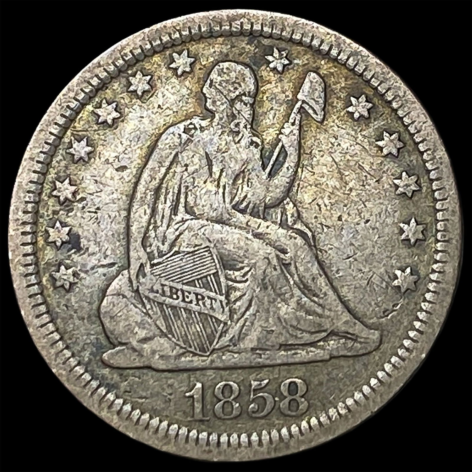 1858 Silver Seated Liberty Quarter LIGHTLY CIRCULATED: 1858 Silver Seated Liberty Quarter LIGHTLY CIRCULATED