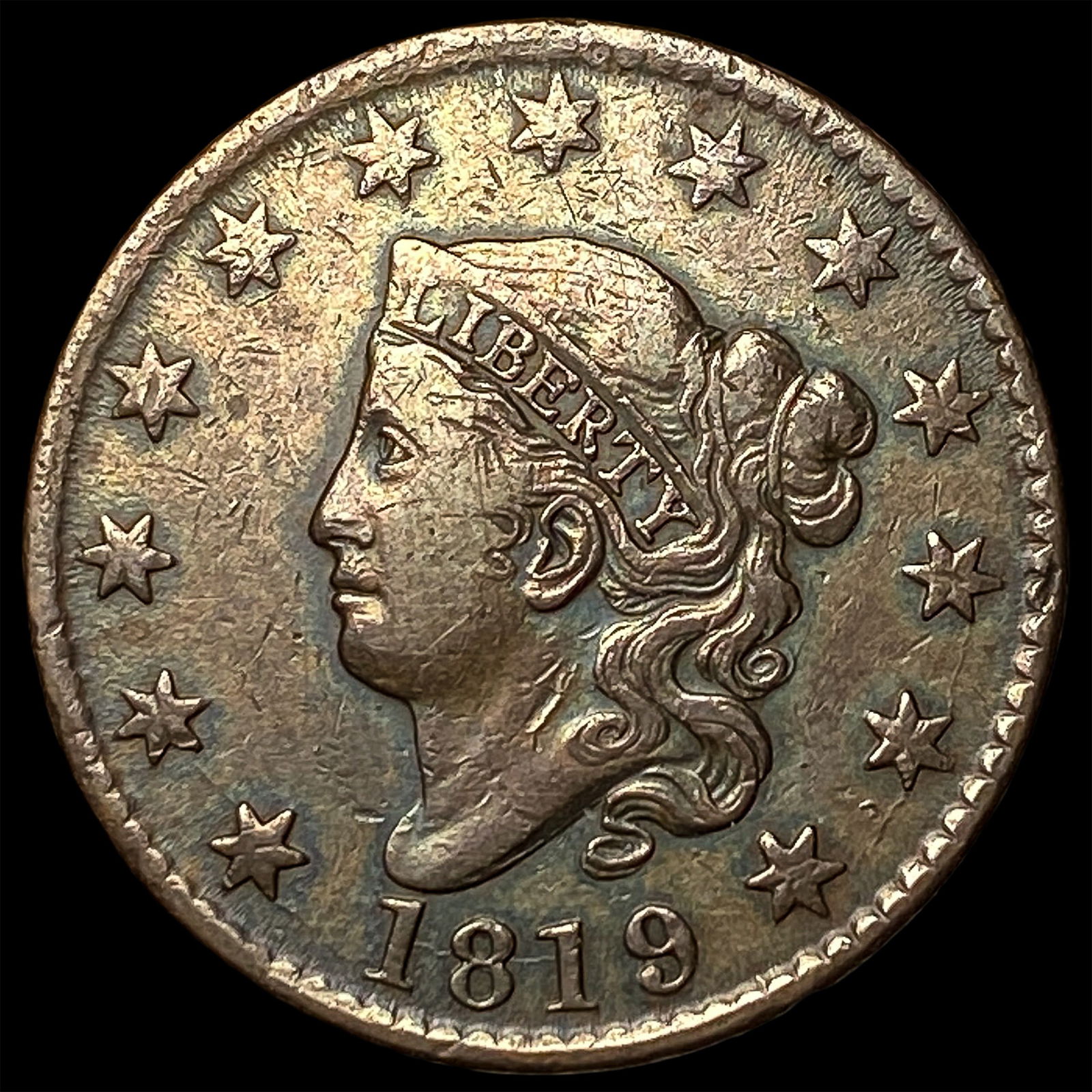 1819 Coronet Head Large Cent NEARLY UNCIRCULATED: 1819 Coronet Head Large Cent NEARLY UNCIRCULATED
