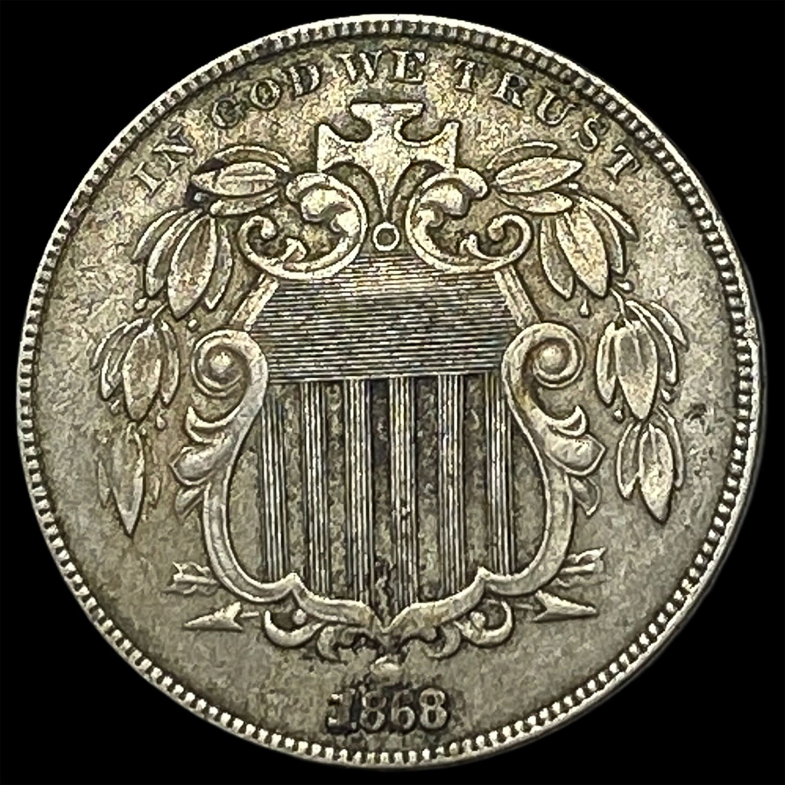 1868 Shield Nickel NEARLY UNCIRCULATED: 1868 Shield Nickel NEARLY UNCIRCULATED