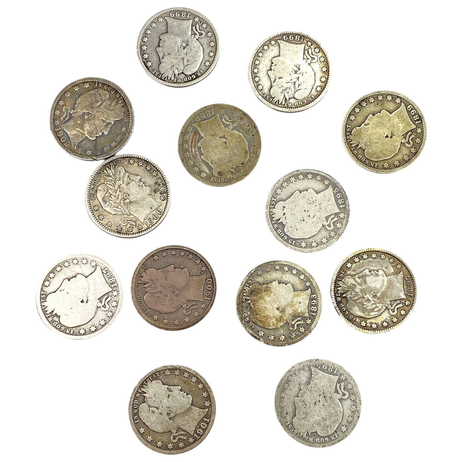 [13 Coins] 1893-1902 Barber Quarter: [13 Coins] 1893-1902 Barber Quarter