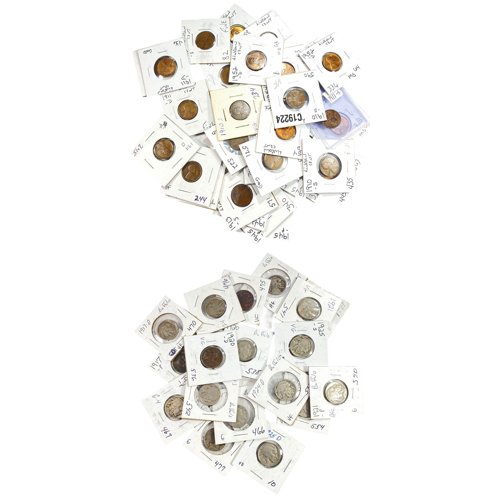 [52 Coins]1910-1958 U.S. Wheat Cent&Buffalo Nickel Lot (1 of 2)