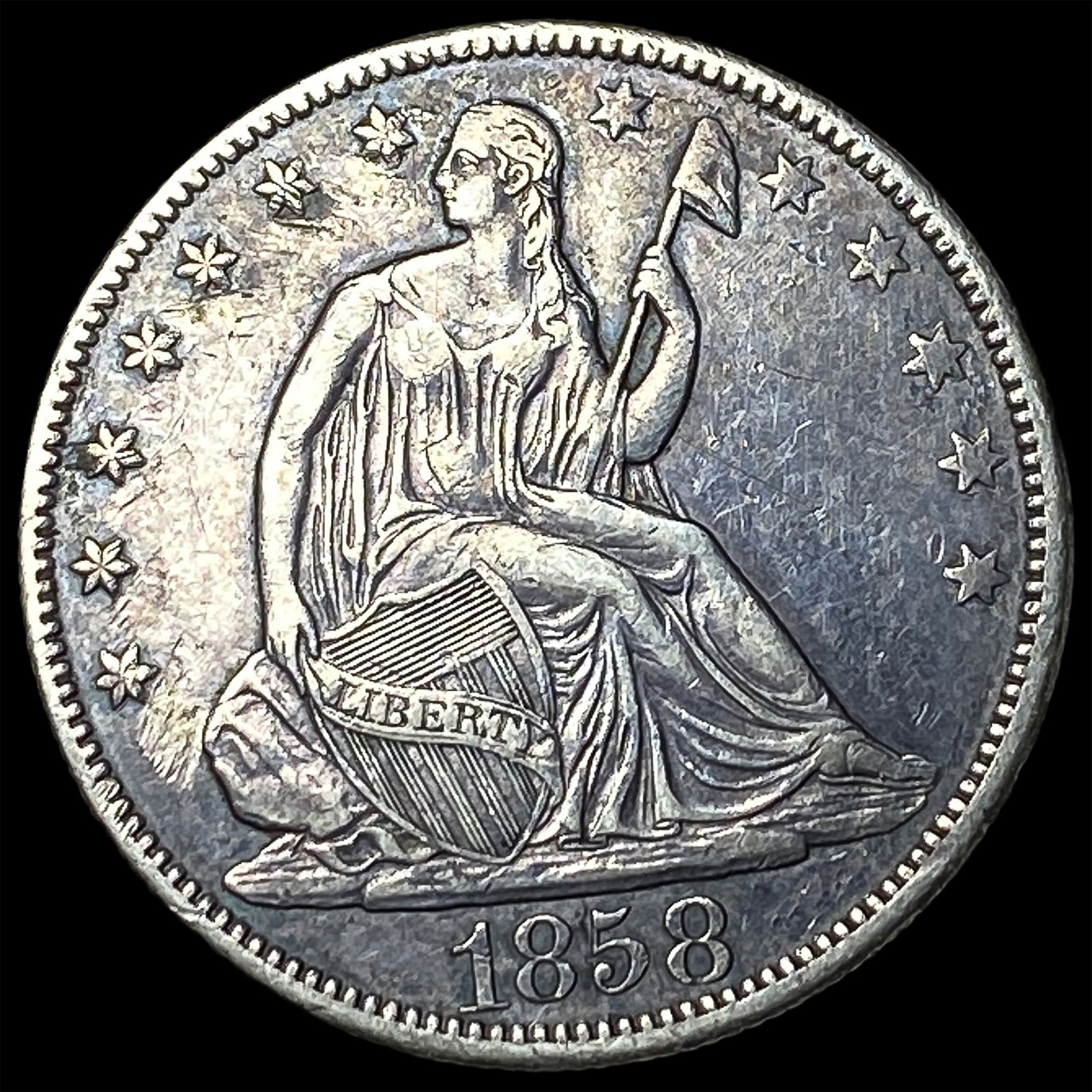 1858 Seated Liberty Half Dollar CLOSELY UNCIRCULATED: 1858 Seated Liberty Half Dollar CLOSELY UNCIRCULATED